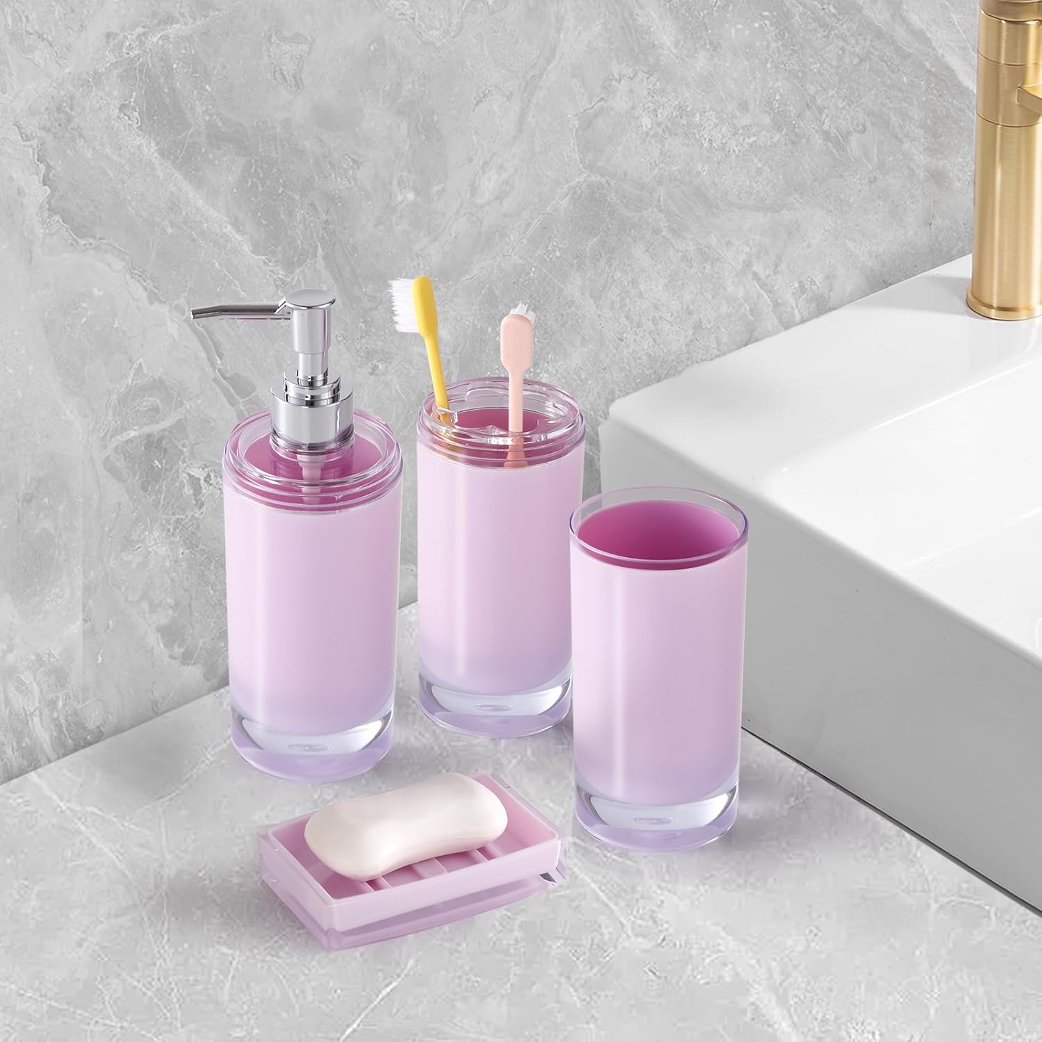 5 Pcs Purple Acrylic Bathroom Accessory Set
