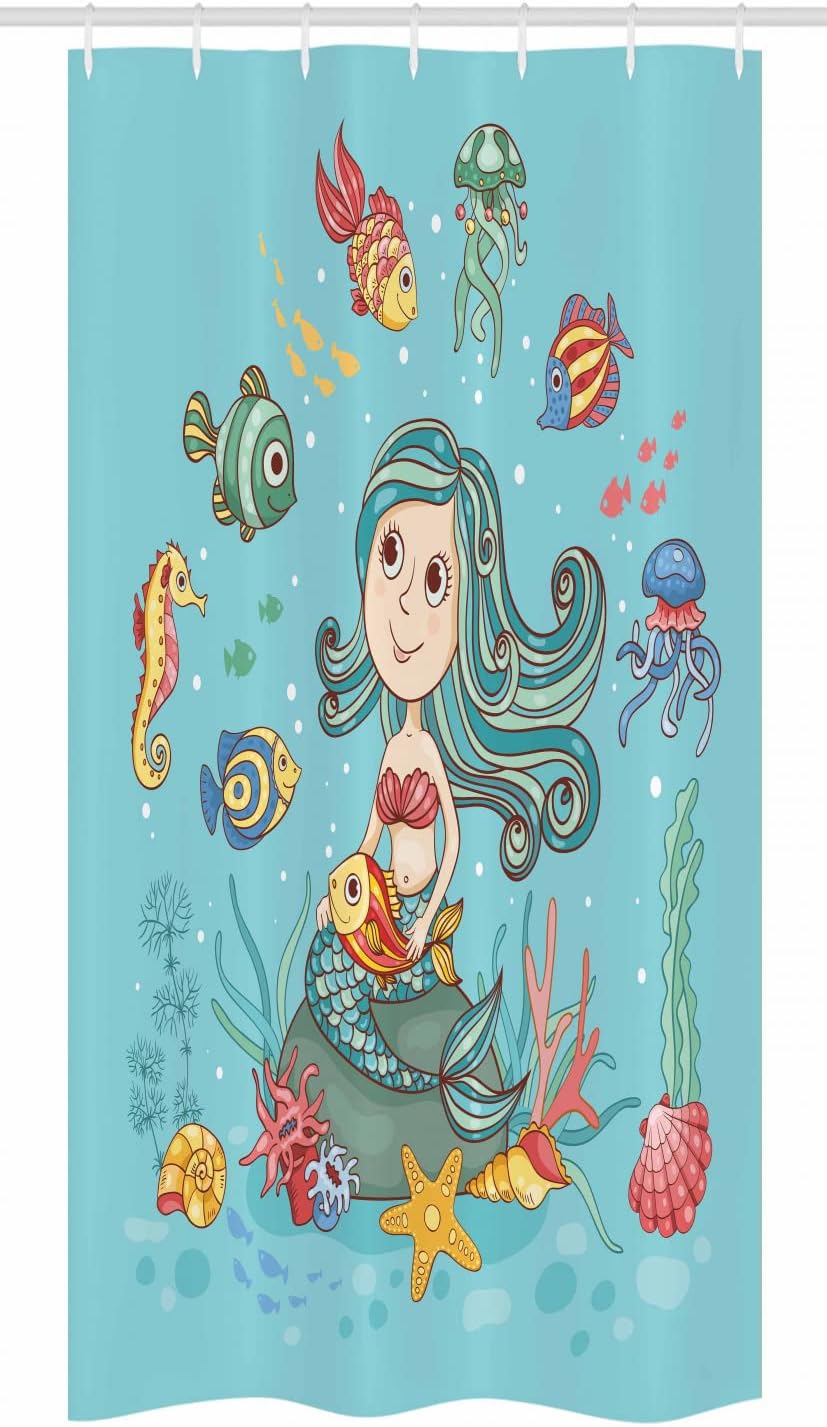 Ambesonne Underwater Mermaid Shower Curtain Set with Hooks