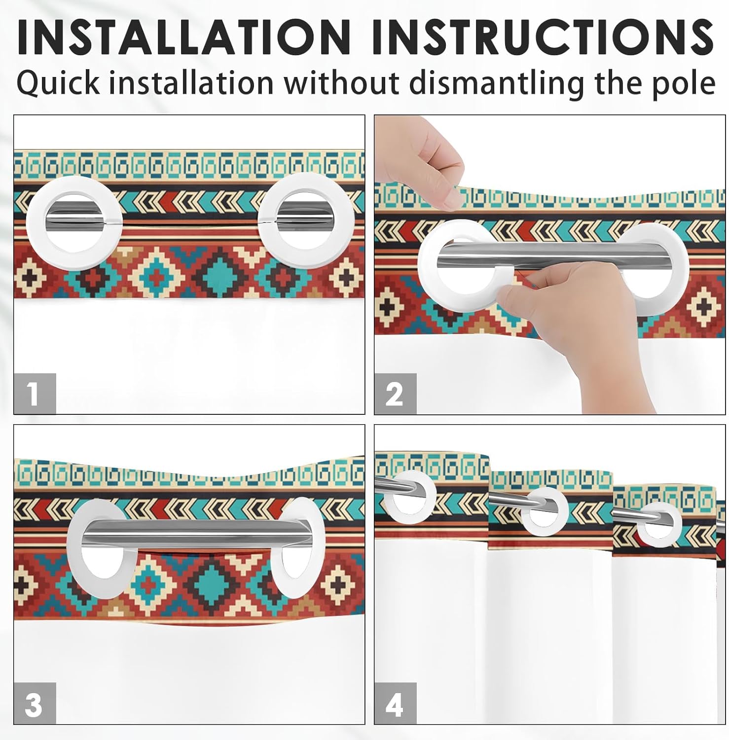 Nesphy No Hook Aztec Bohemian Shower Curtain Set
