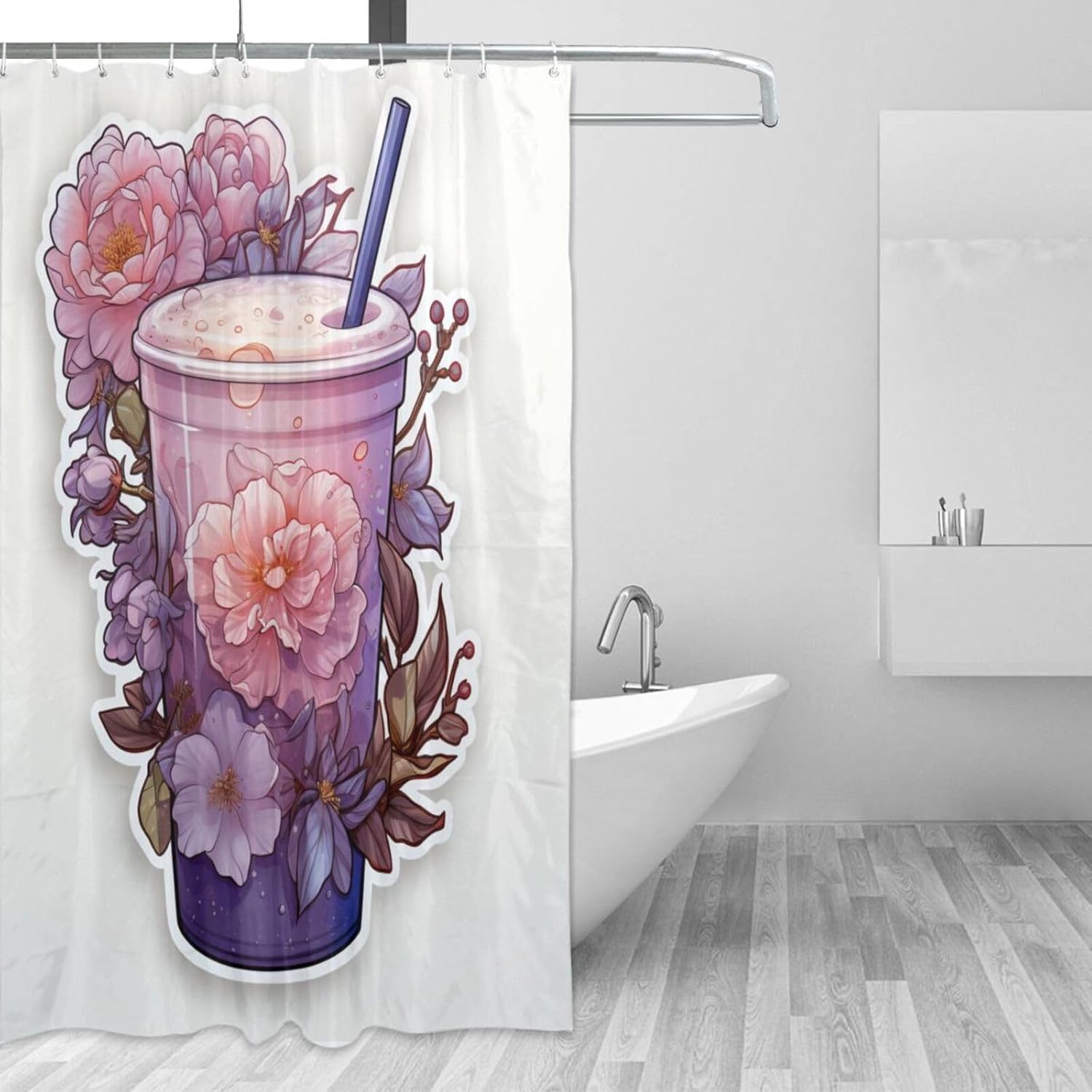 DAOWANGZUO Purple Flower Shower Curtain Set
