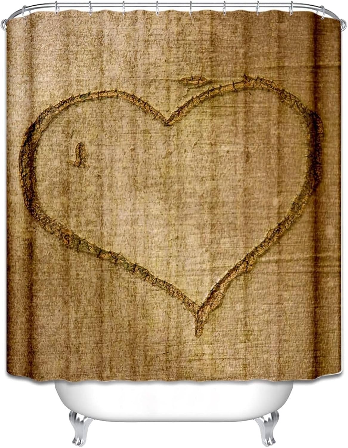 Homxi Brown Heart Pattern Shower Curtain Liners with Hooks