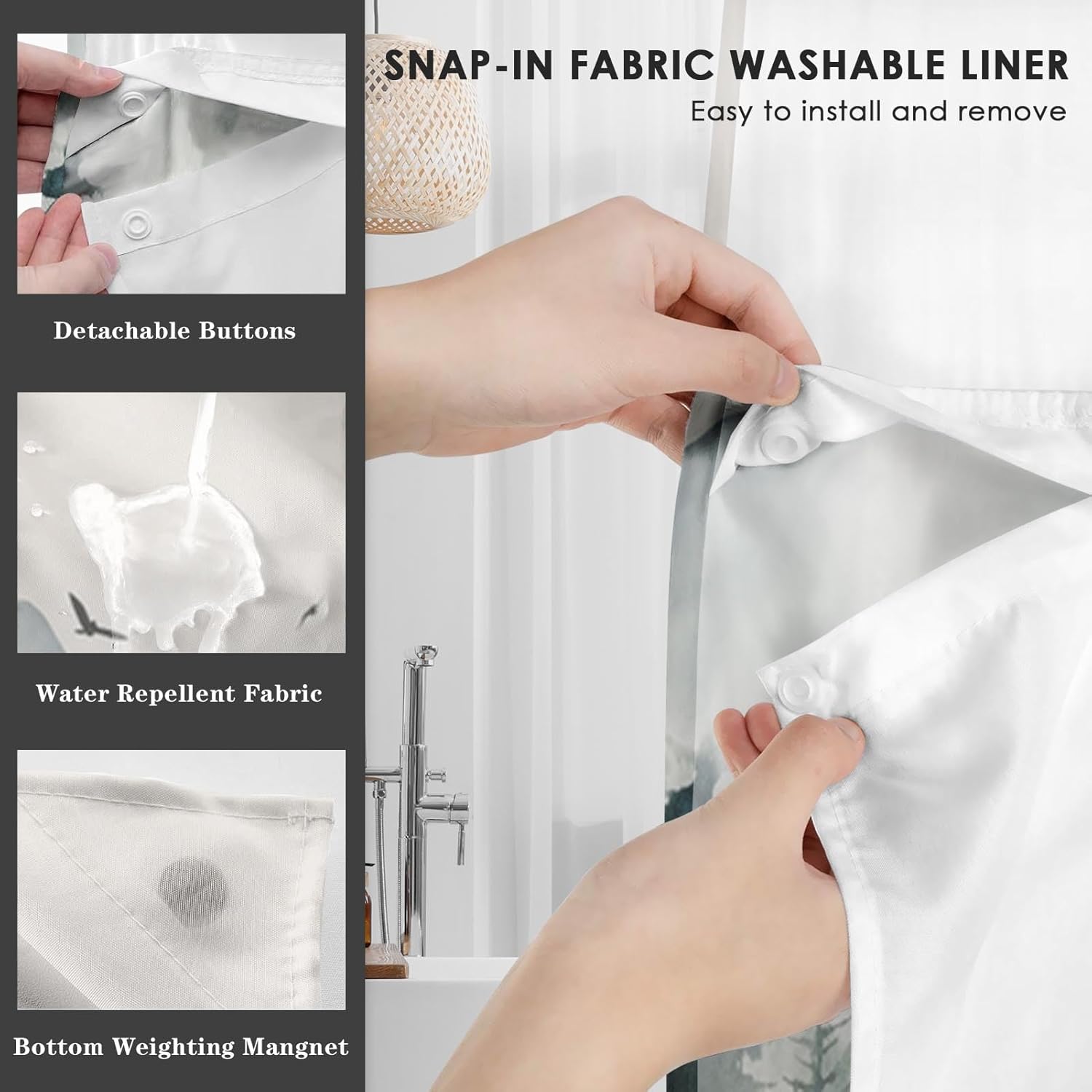 Nesphy No Hook Landscape Forest Shower Curtain Set