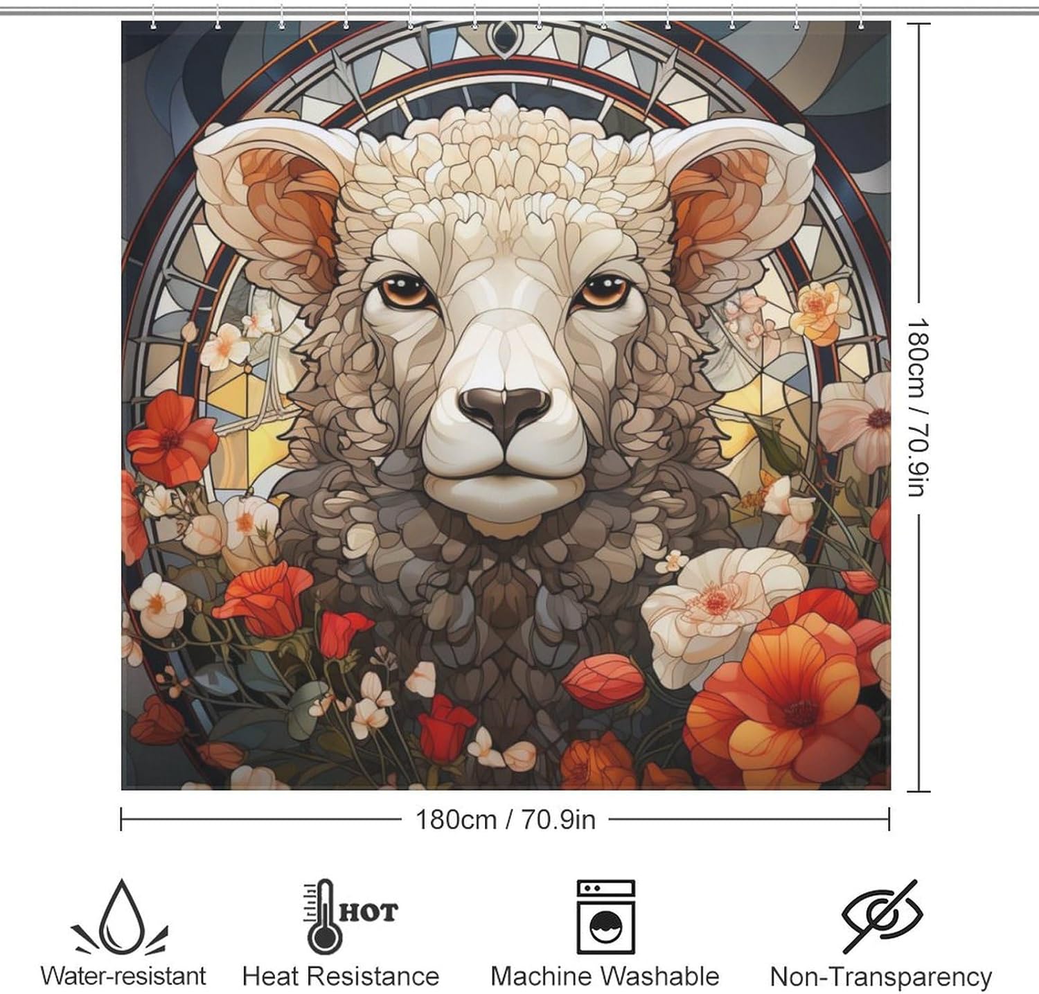 DAOWANGZUO Sheep Shower Curtain Set with 12 Hooks 72x72in 1