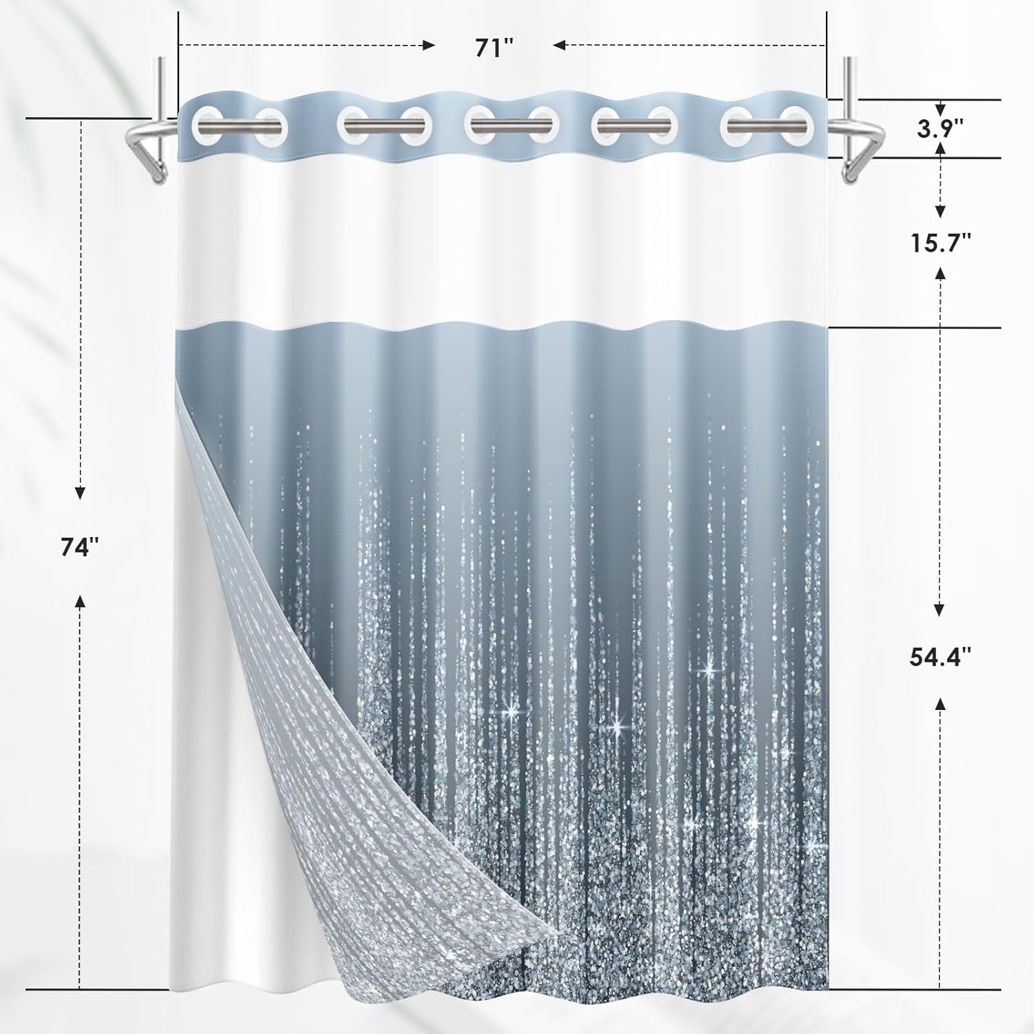 Nesphy No Hook Silver Dots Shower Curtain Set