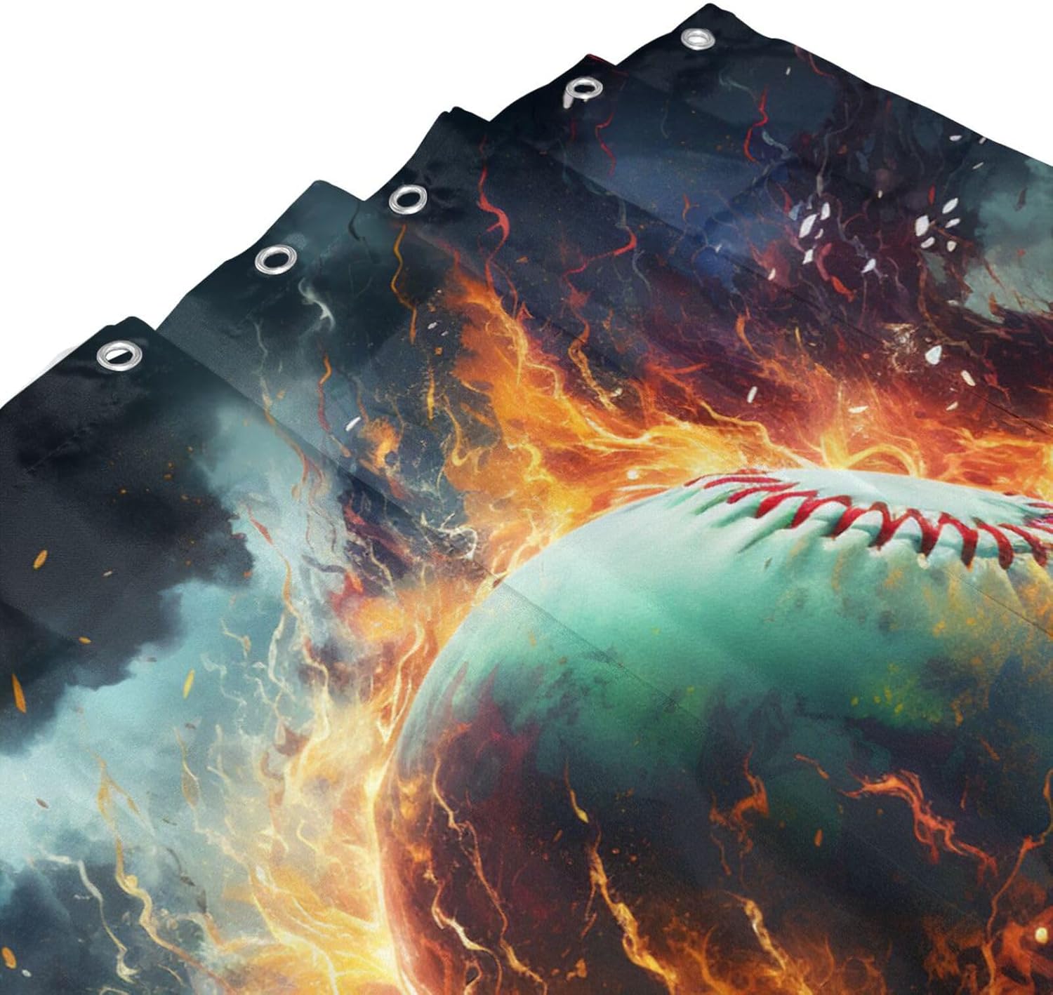 Red Flame Baseball Shower Curtain Set with 12 Hooks