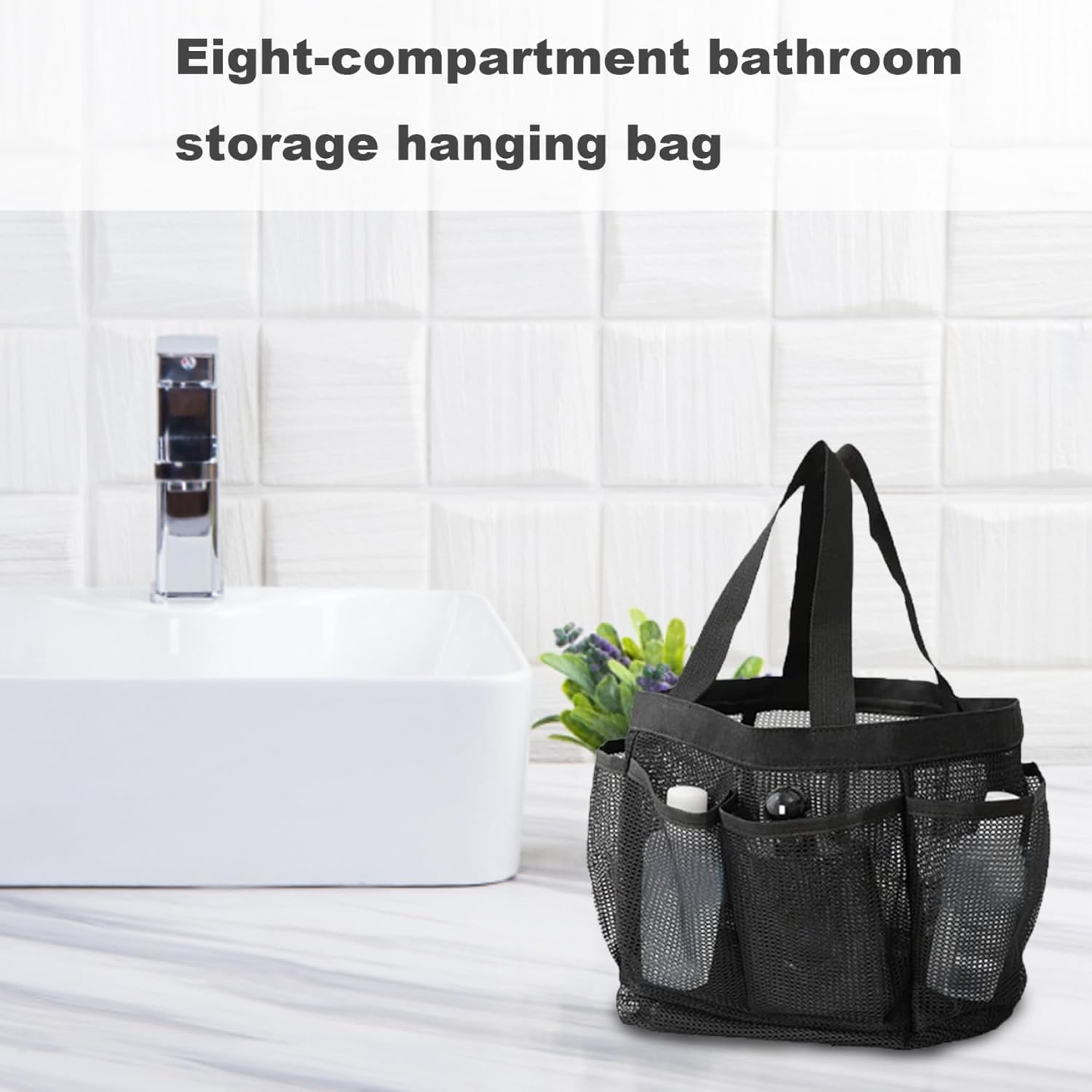 Hperu 8-Pocket Shower Tote Bag 22x22x22cm Black