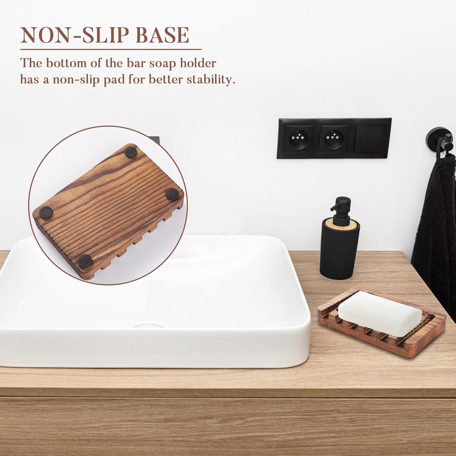Wooden Soap Dish 3 Pack - Rustic Style Bathroom Kitchen Holder