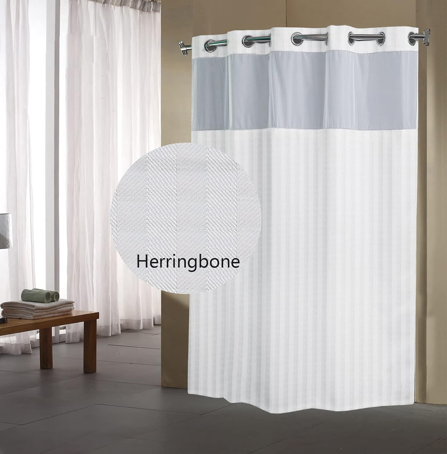 Fabritones Hook Free Shower Curtain Set 71x74 Inch