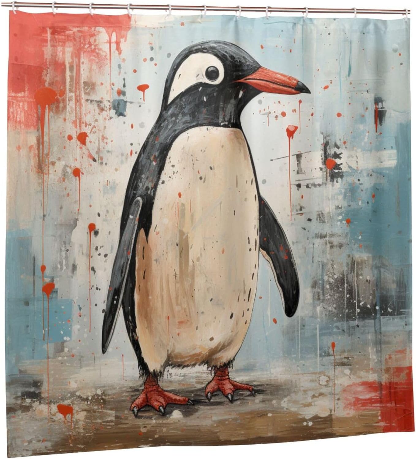 Penguin Shower Curtain Set with 12 Hooks 72x72in