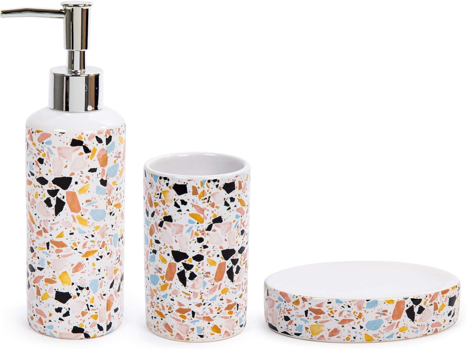 Bodico 3-Piece Marble Terrazzo Print Bathroom Accessory Set Orange