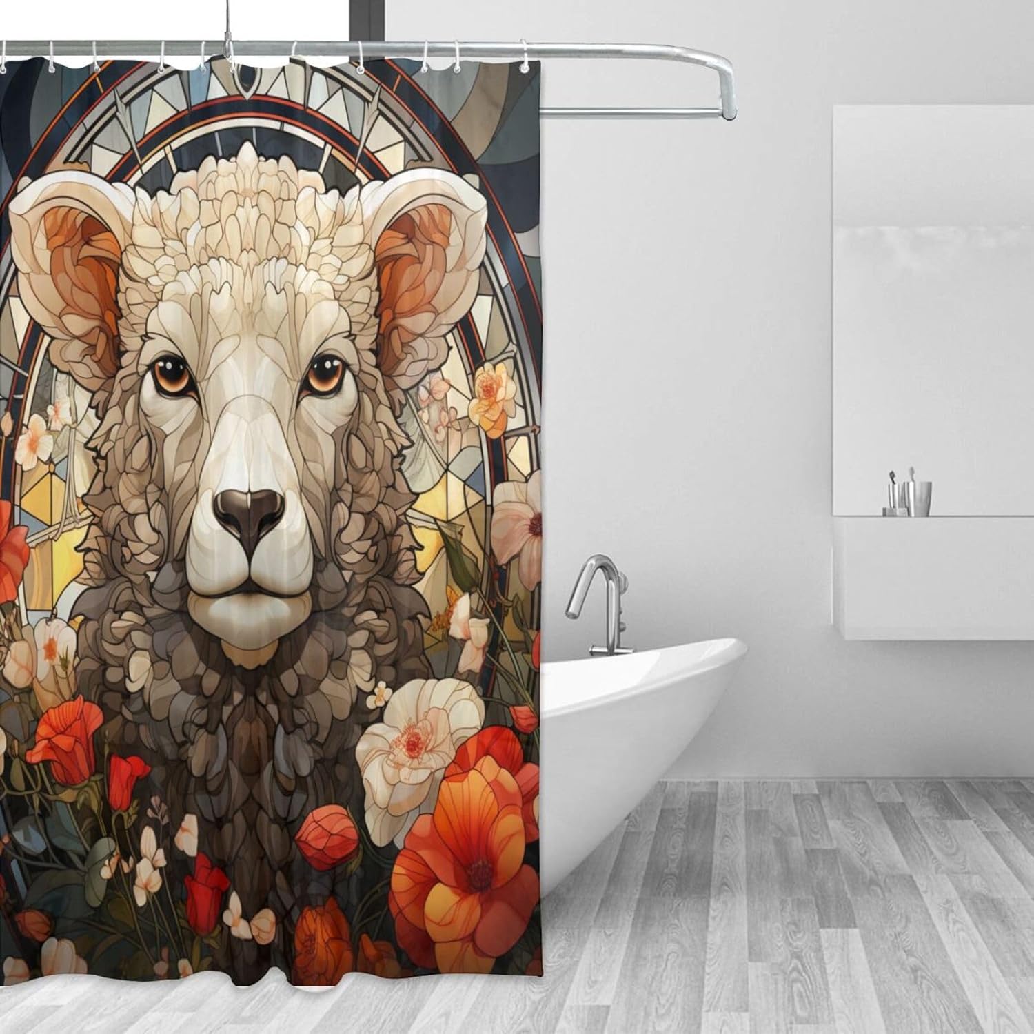 DAOWANGZUO Sheep Shower Curtain Set with 12 Hooks 72x72in 1