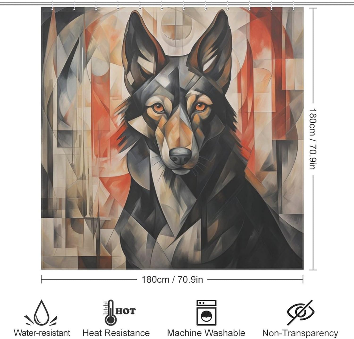 Black Dog Shower Curtain Set with 12 Hooks