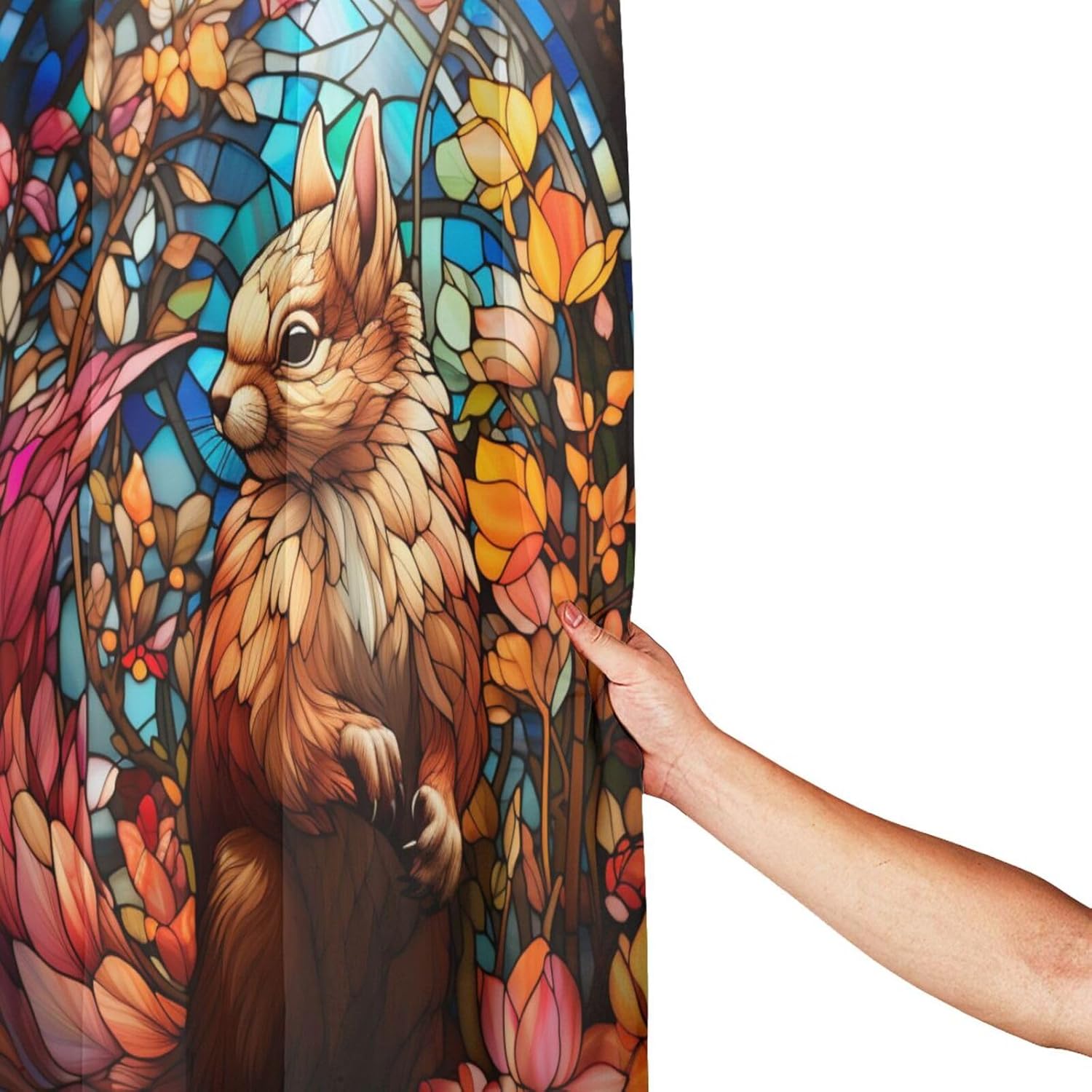 DAOWANGZUO Squirrel Shower Curtain Set with 12 Hooks 72x72in