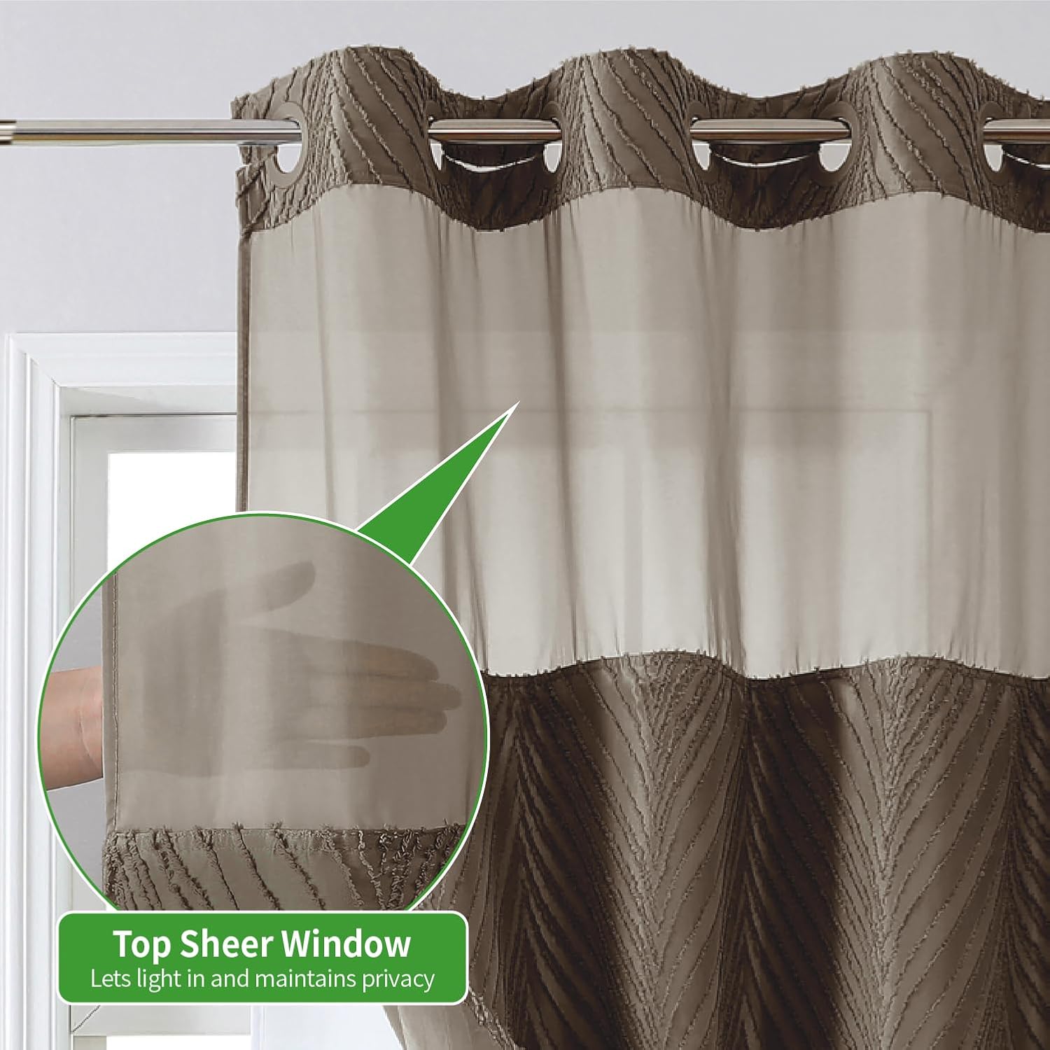 No Hook Boho Shower Curtain Set with Tufted Stripes and Snap Liner