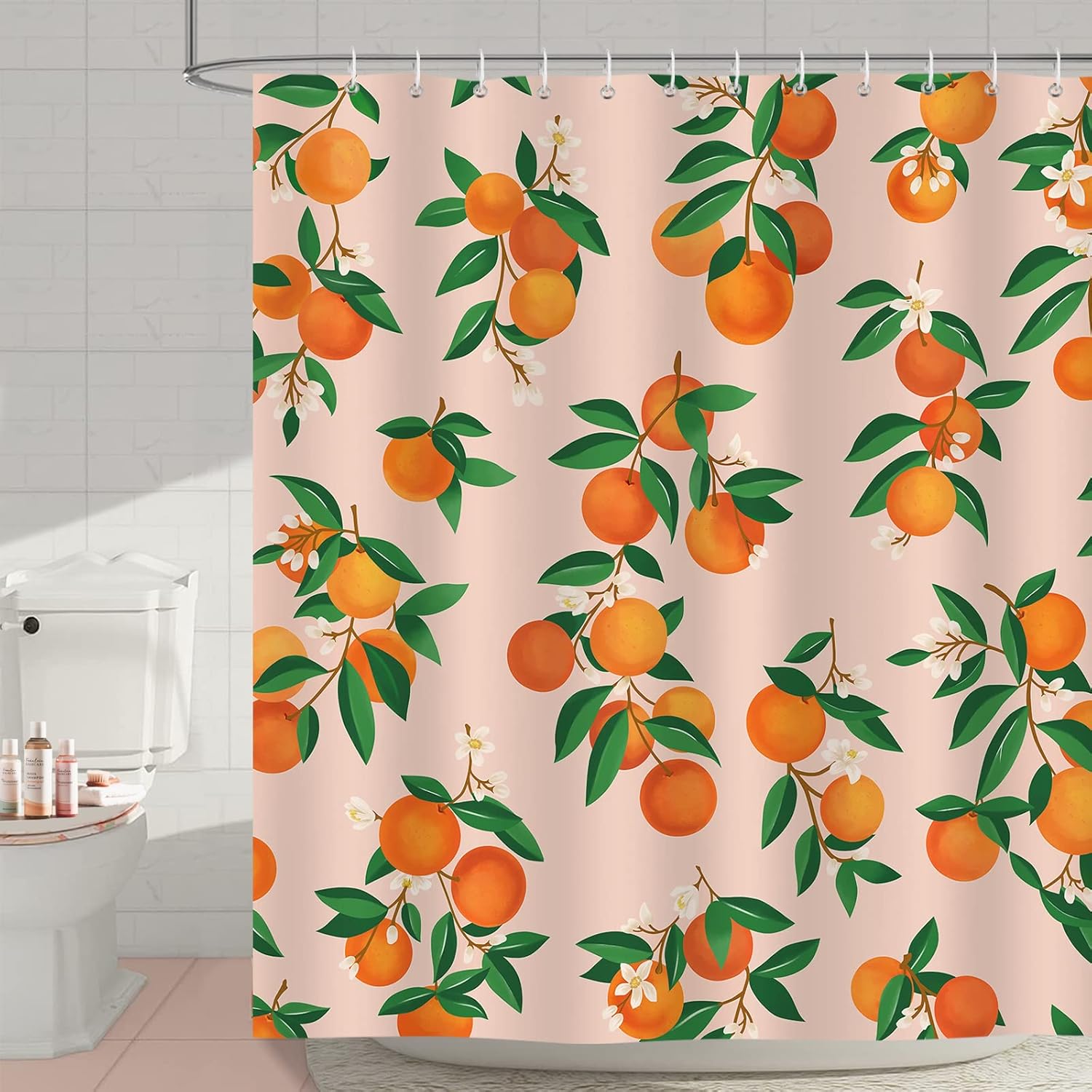 Bonhause Orange Shower Curtain with 12 Hooks