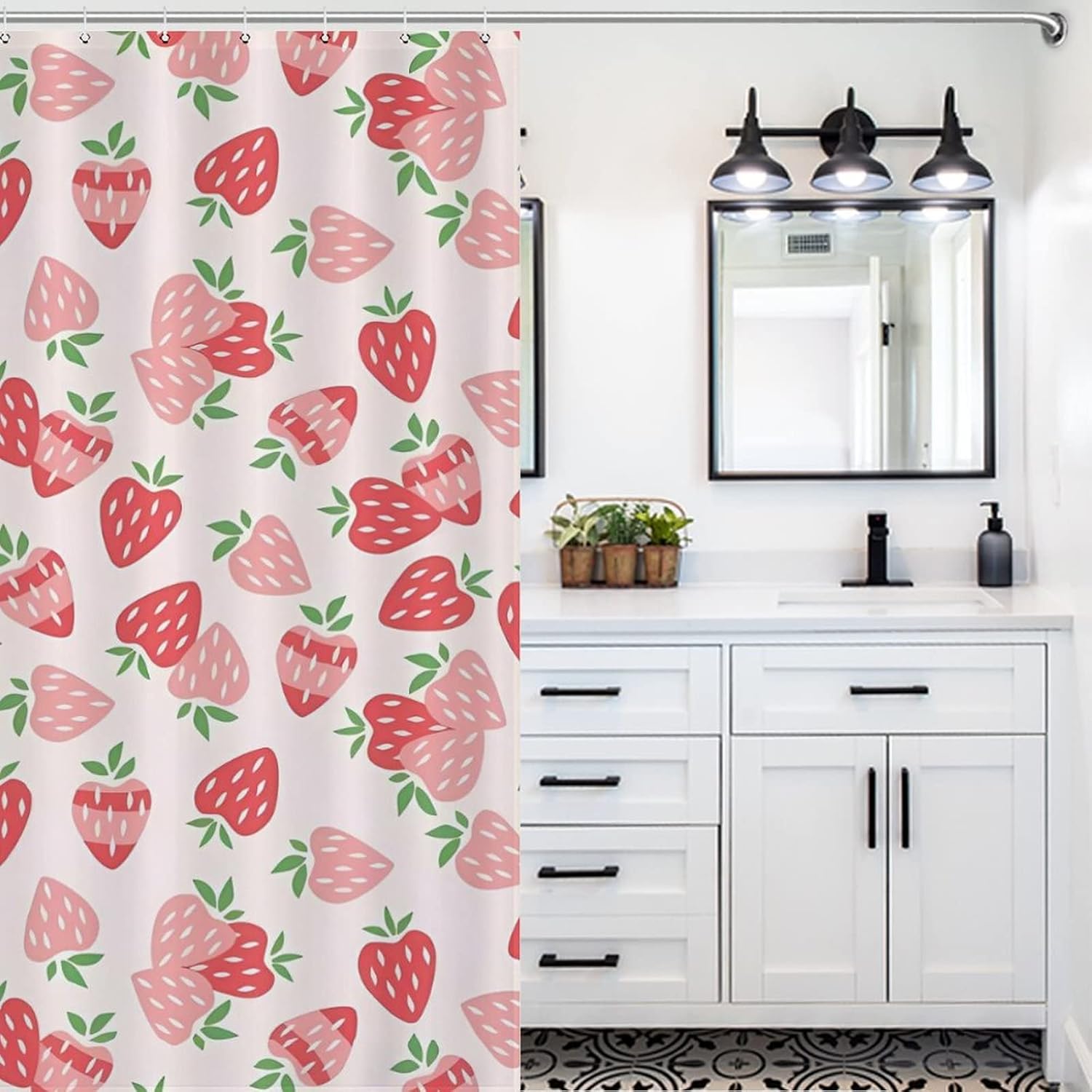 NIRATI Cute Strawberry Pink Shower Curtain 60x72