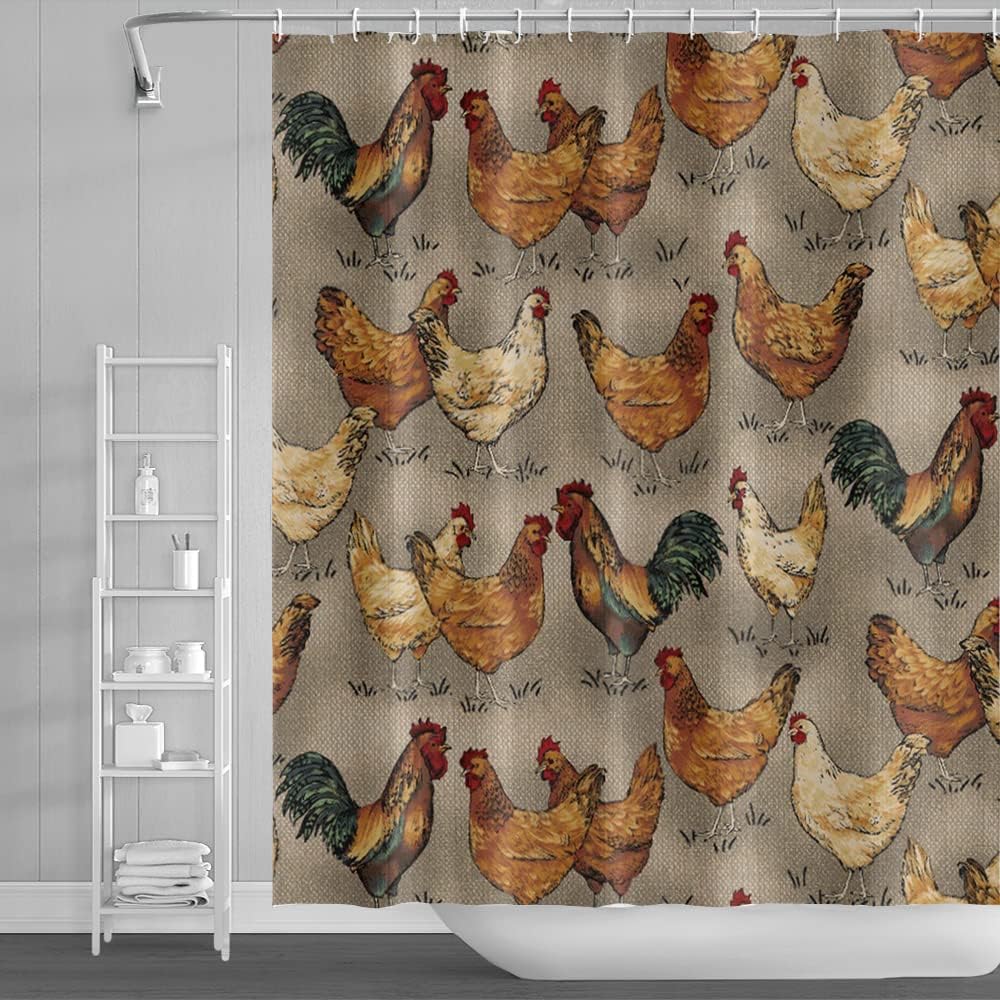 DORCEV 65x72inch Rustic Farm Animal Chicken Shower Curtain