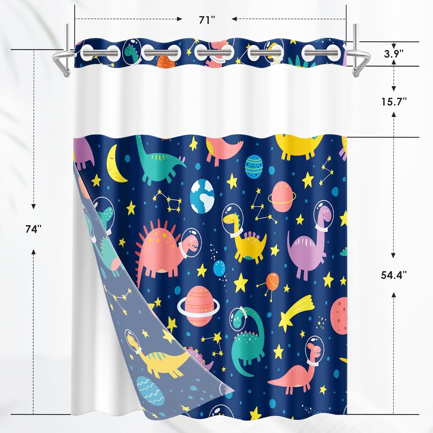 Nesphy Funny Space Dinosaurs Shower Curtain Set