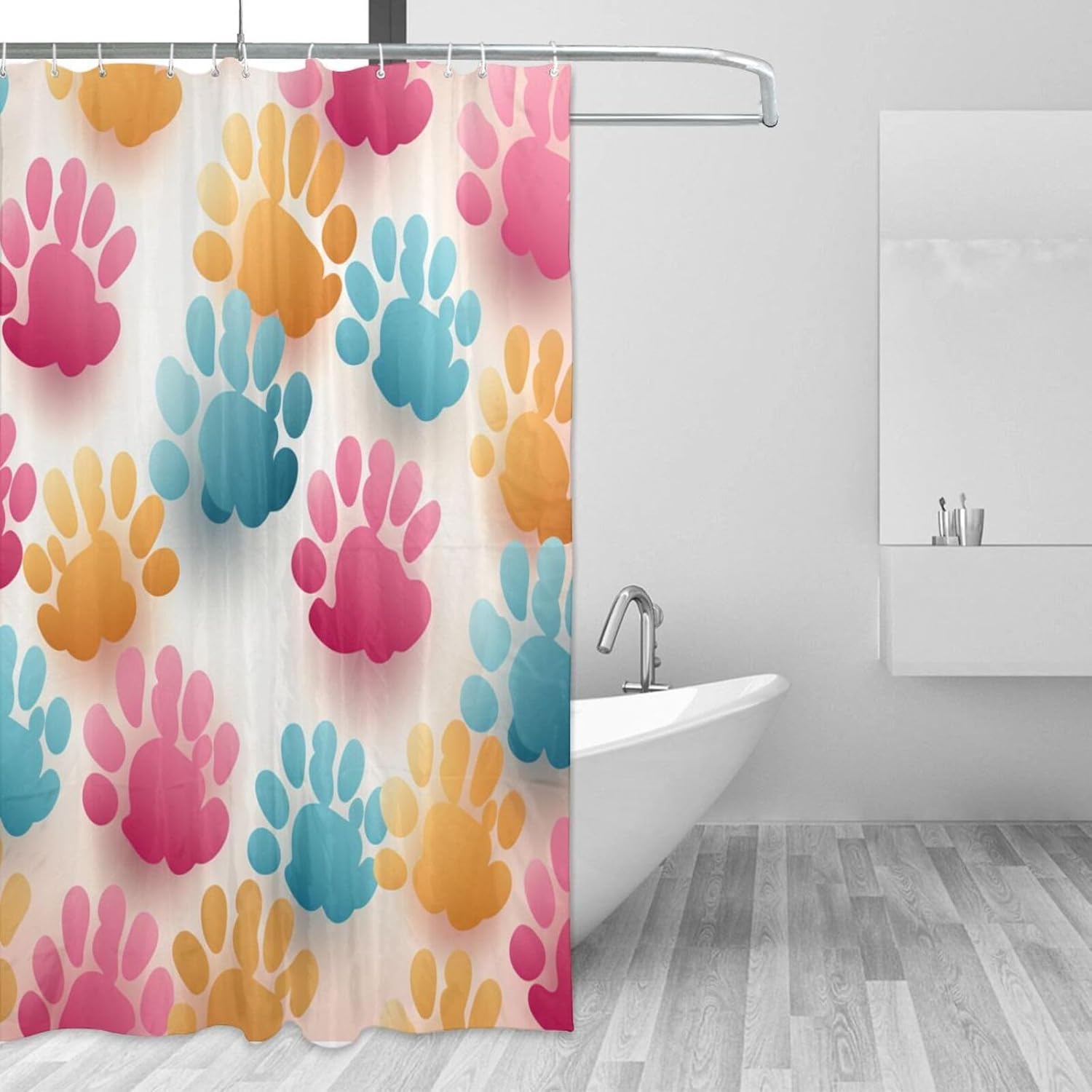 DAOWANGZUO Animal Paw Prints Shower Curtain Set 1