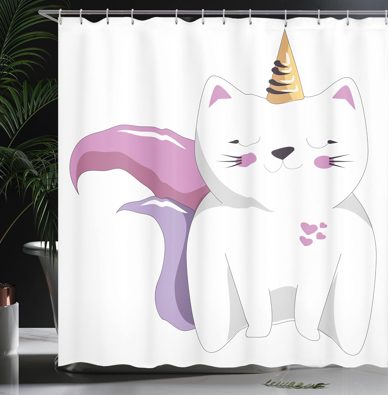 Ambesonne Unicorn Cat Shower Curtain Set with Hooks