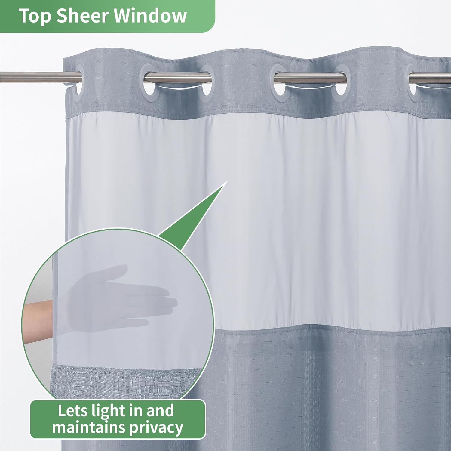 Blue Slub Textured Shower Curtain Set with Snap-in Liner