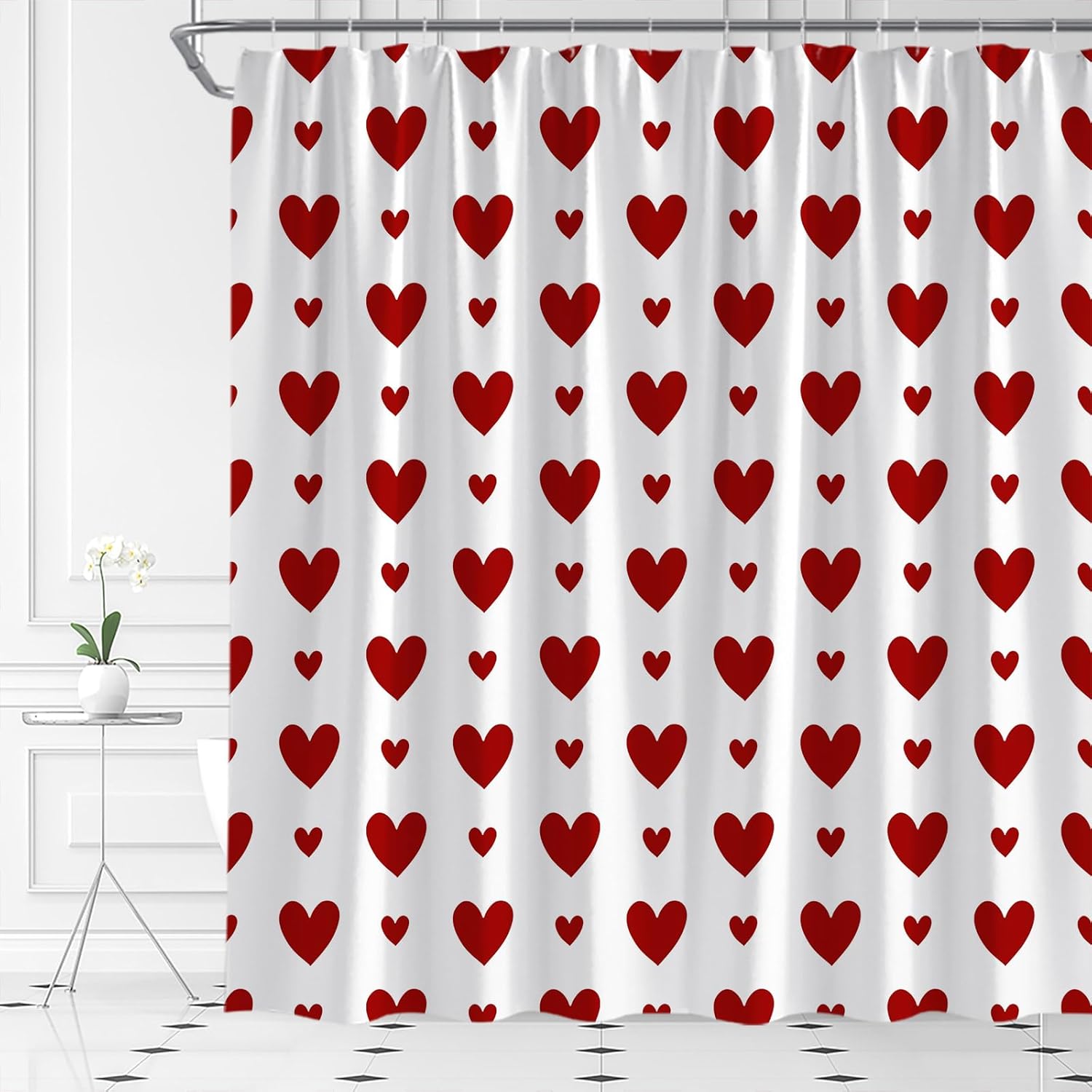 Valentines Day Shower Curtain Red Heart Modern Cute Love Romantic