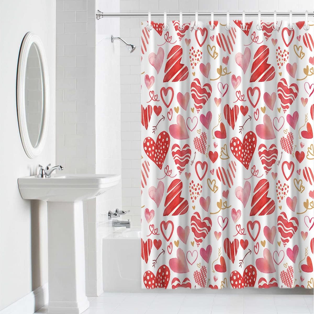 BestLives Valentines Shower Curtain with 12 Hooks