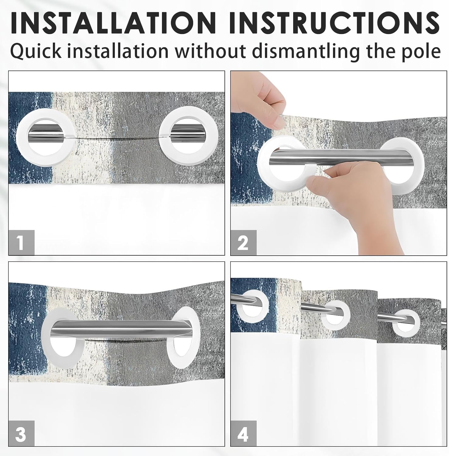 Nesphy No Hook Blue Grey Shower Curtain Set with Clear Top Window