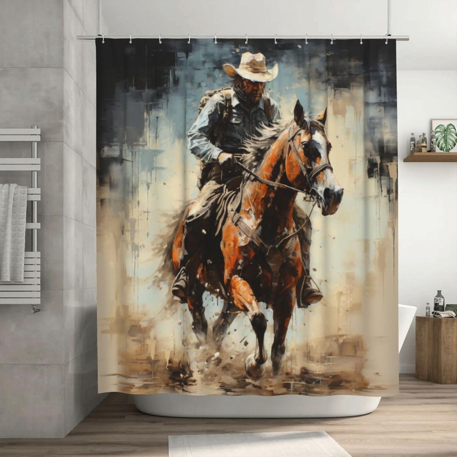 DAOWANGZUO Riding Cowboy Shower Curtain Set 1