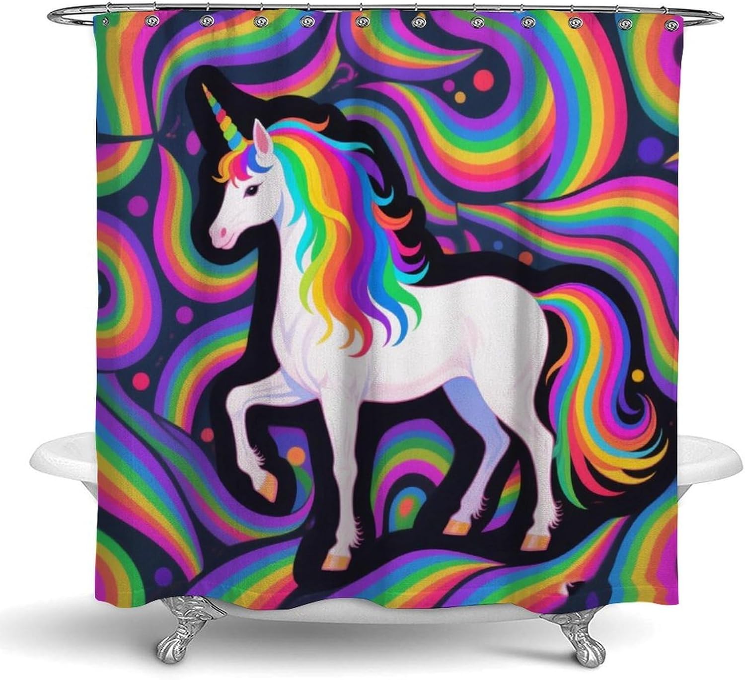 OXJOIIS Trippy Rainbow Unicorn Shower Curtain with 12 Hooks 1