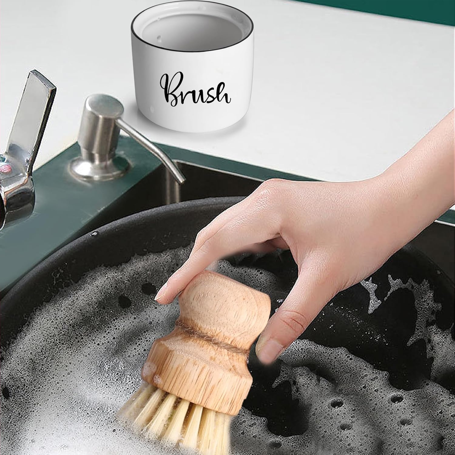 ONTUBE Ceramic Dish Brush Holder 8 oz White