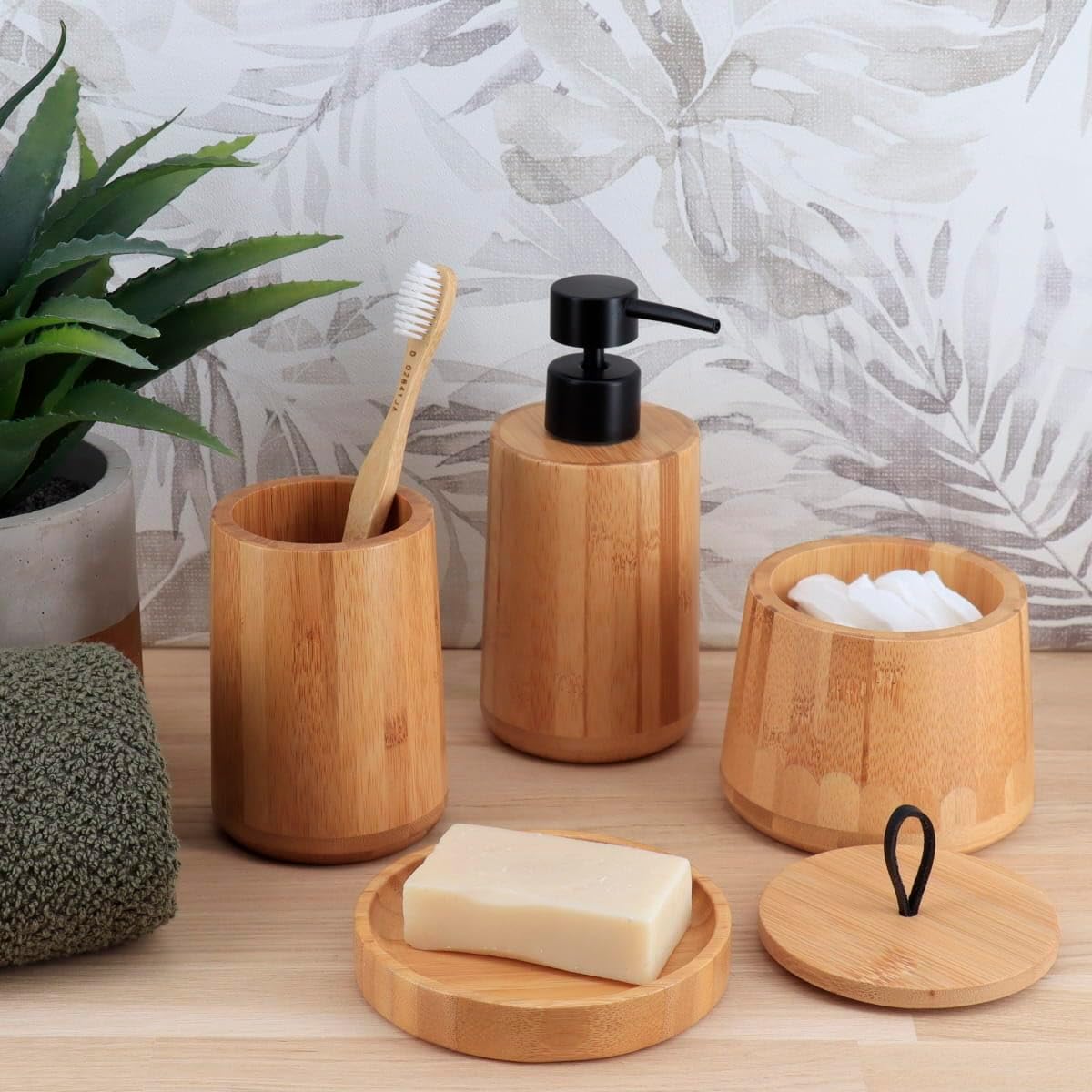5-Piece Bamboo Bathroom Accessory Set