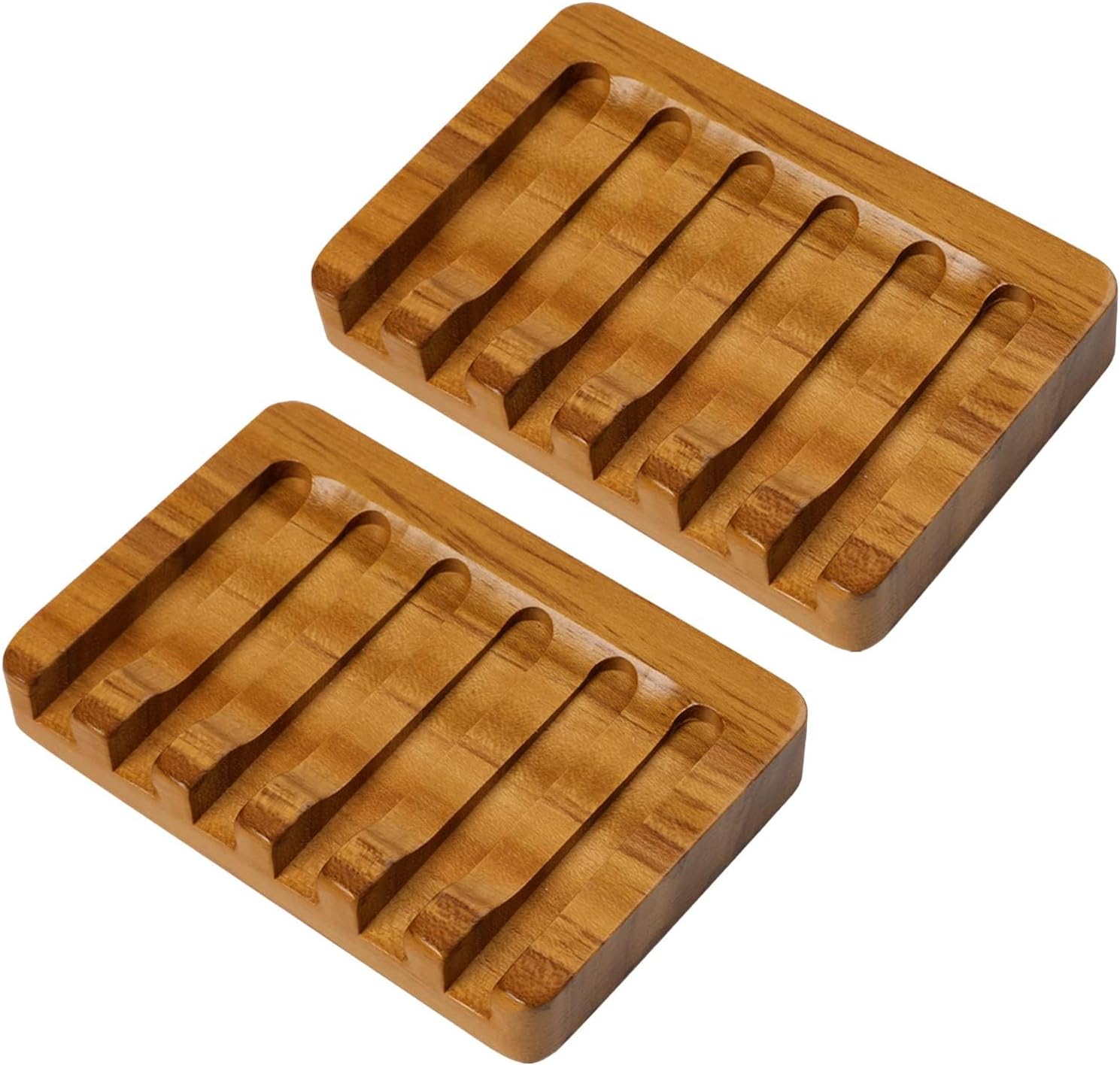 Set of 2 Teak Soap Dishes with Sloped Drain