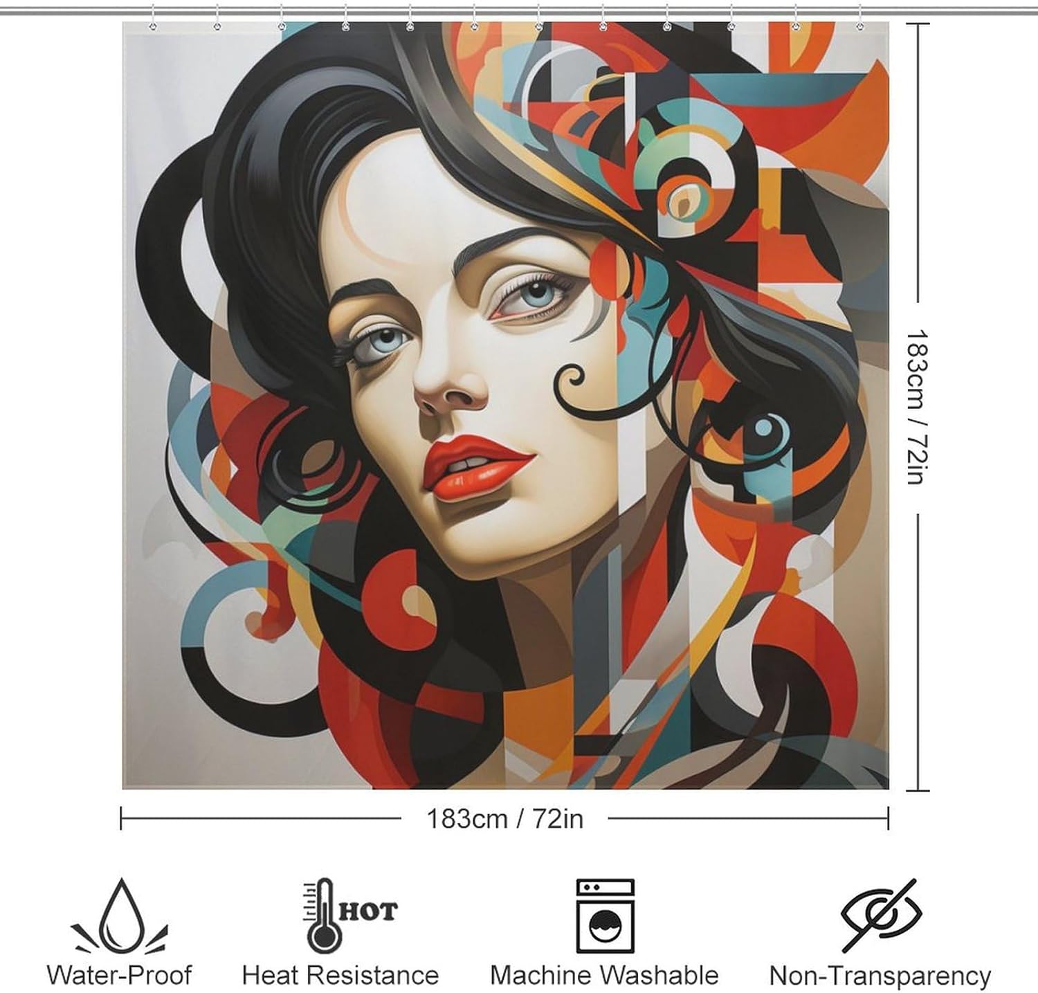 DAOWANGZUO Female Face Shower Curtain Set with 12 Hooks 72x72in