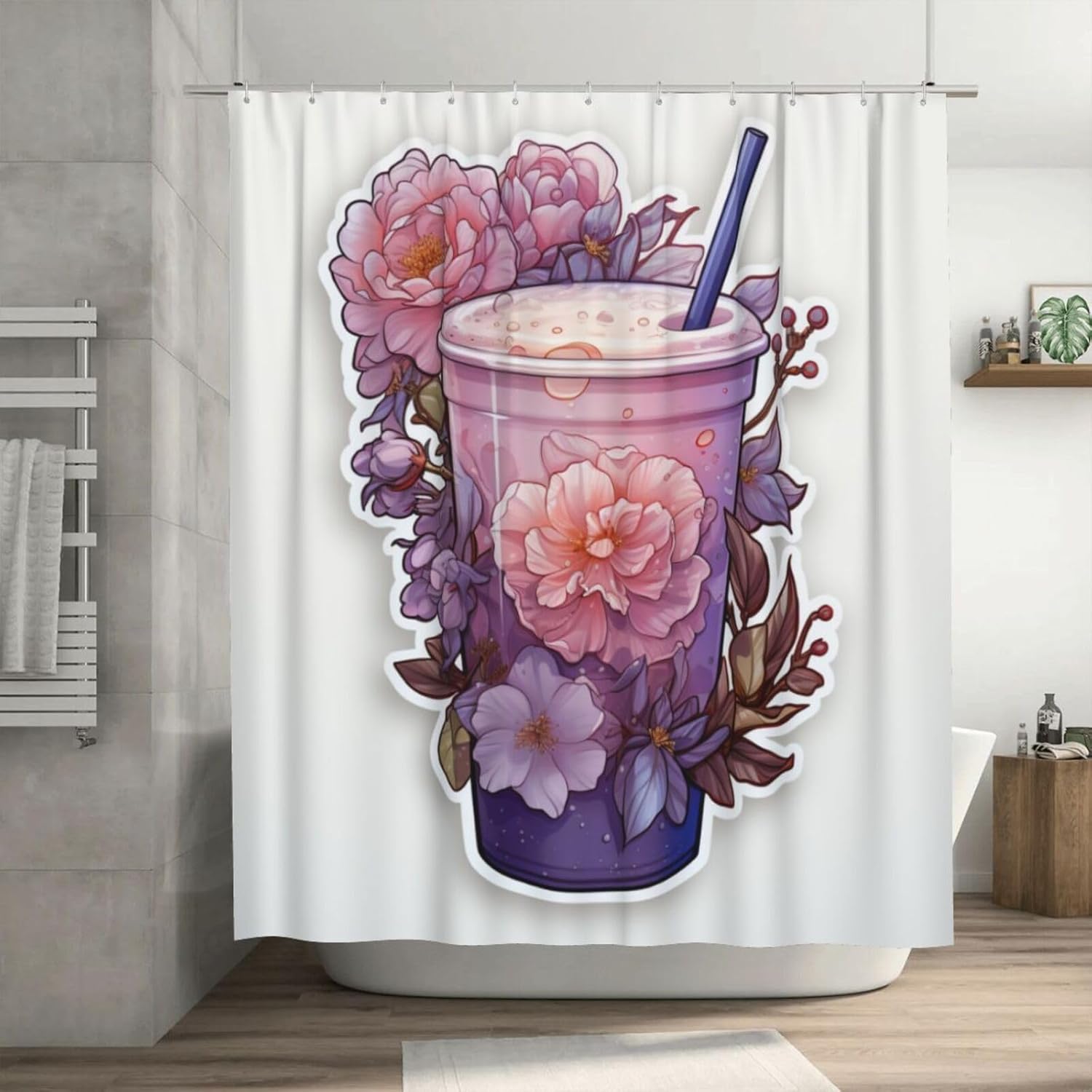 DAOWANGZUO Purple Flower Shower Curtain Set