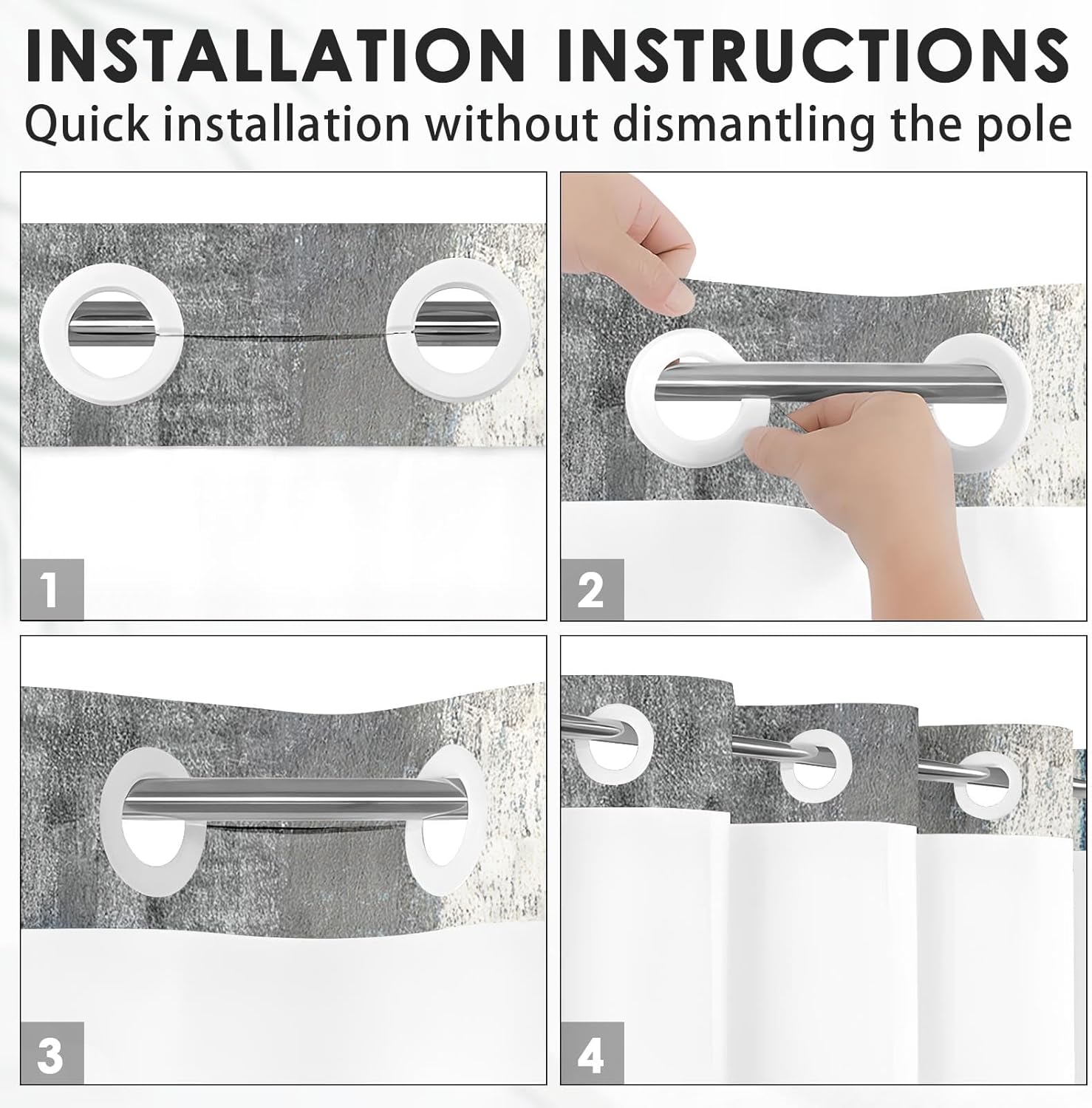 Nesphy No Hook Blue Grey Shower Curtain with Snap-in Liner 1