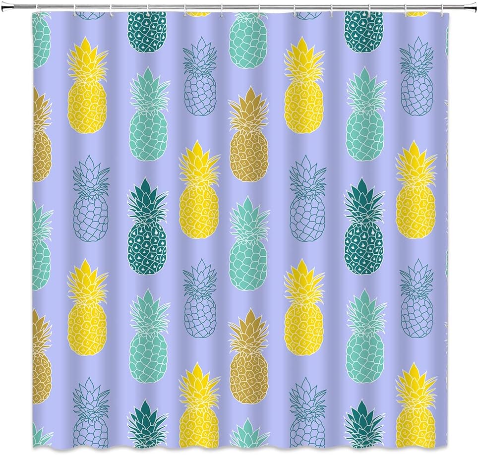Pineapple Shower Curtain with Hook - Tropical Design for Kids and Adults
