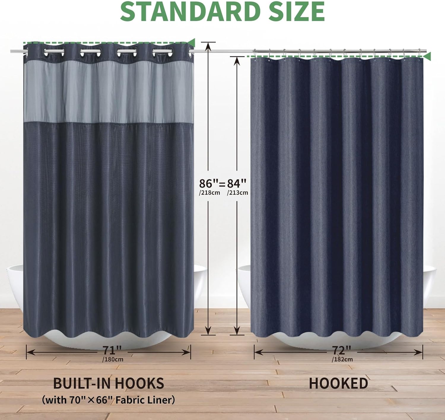 Eachope Extra Long Waffle Weave Shower Curtain Set with Snap-in Liner