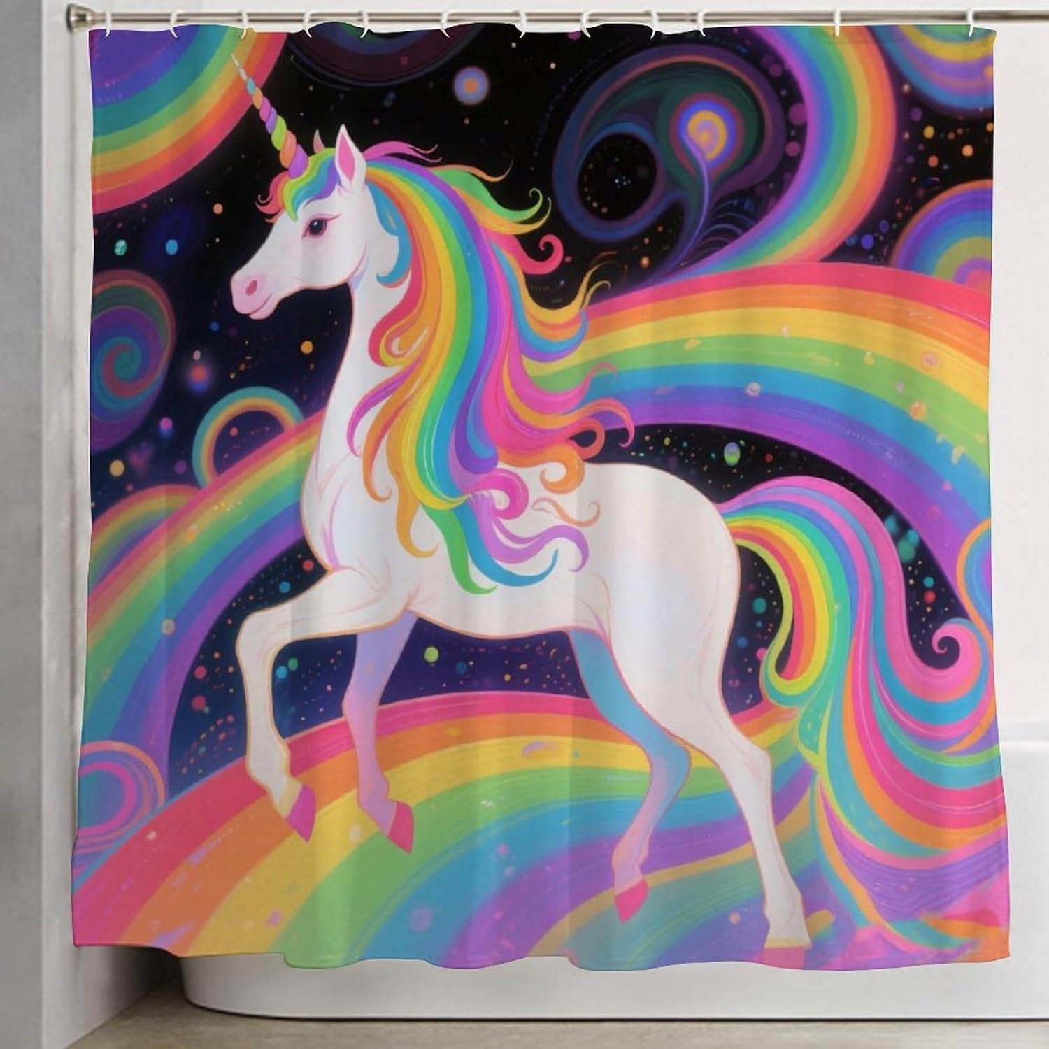 OXJOIIS Trippy Rainbow Unicorn Shower Curtain Set