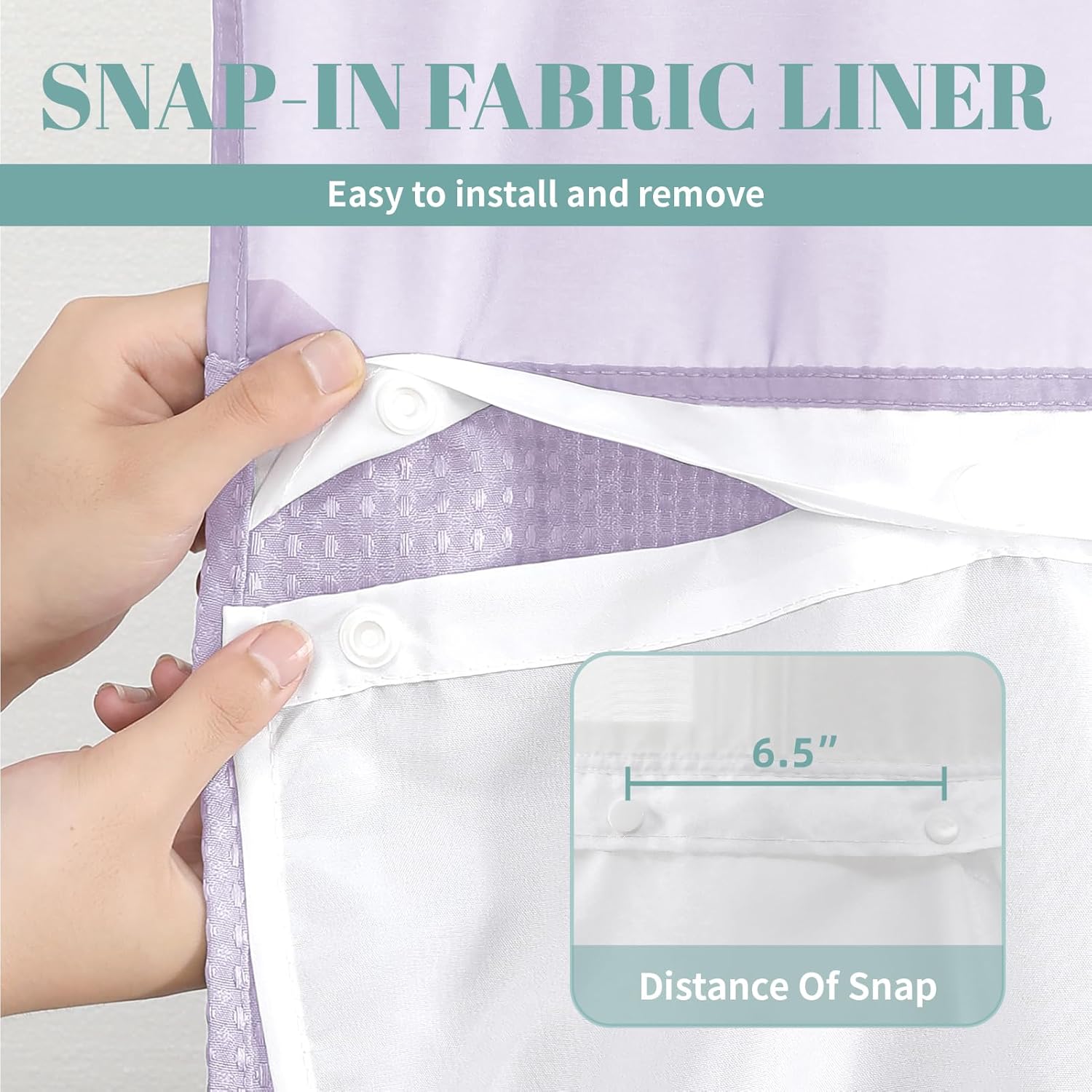 Lavender Waffle Weave Shower Curtain Set with Snap-In Liner 71x86 Inches