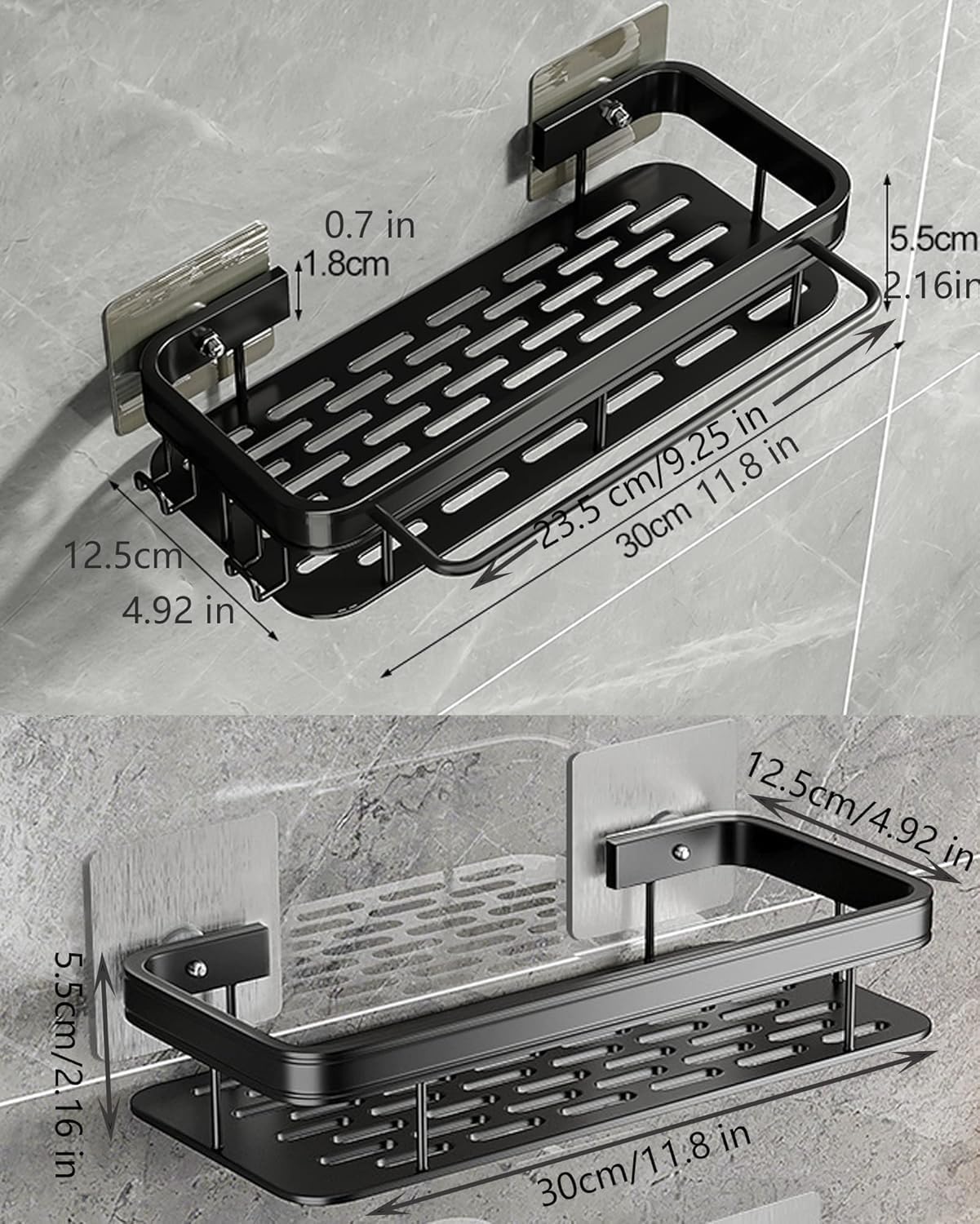 MLIMBU Shower Caddies 2 Pack - Adhesive No Drilling Rust-Proof Bathroom Organizer