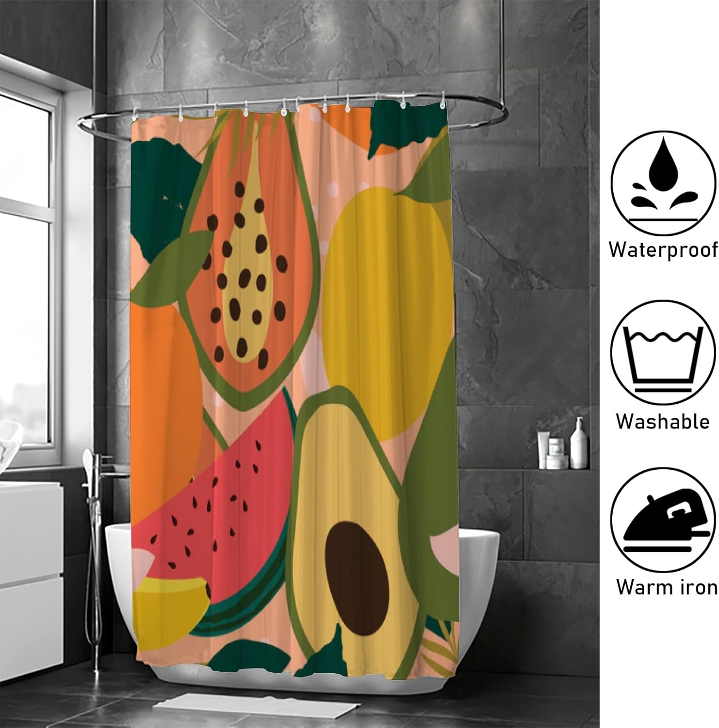 ZHIMI Tropical Fruit Banana Orange Lemon Shower Curtain 60x72in