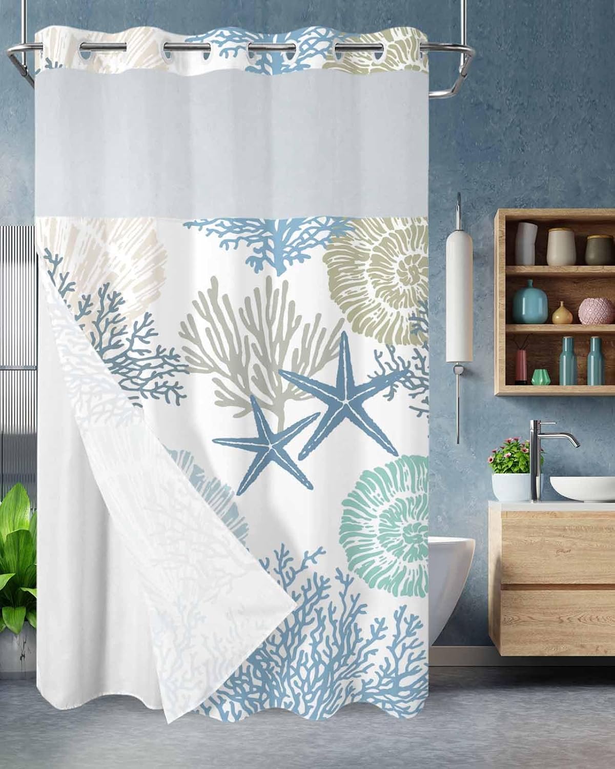 Prime Leader Nautical Coastal Shower Curtain Set with Snap Liner 36x72