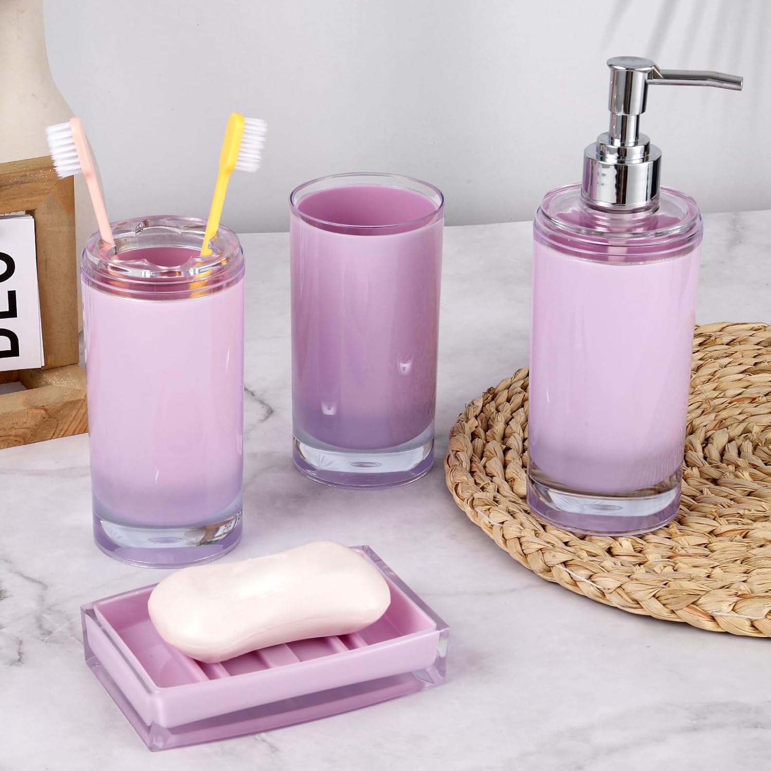 5 Pcs Purple Acrylic Bathroom Accessory Set