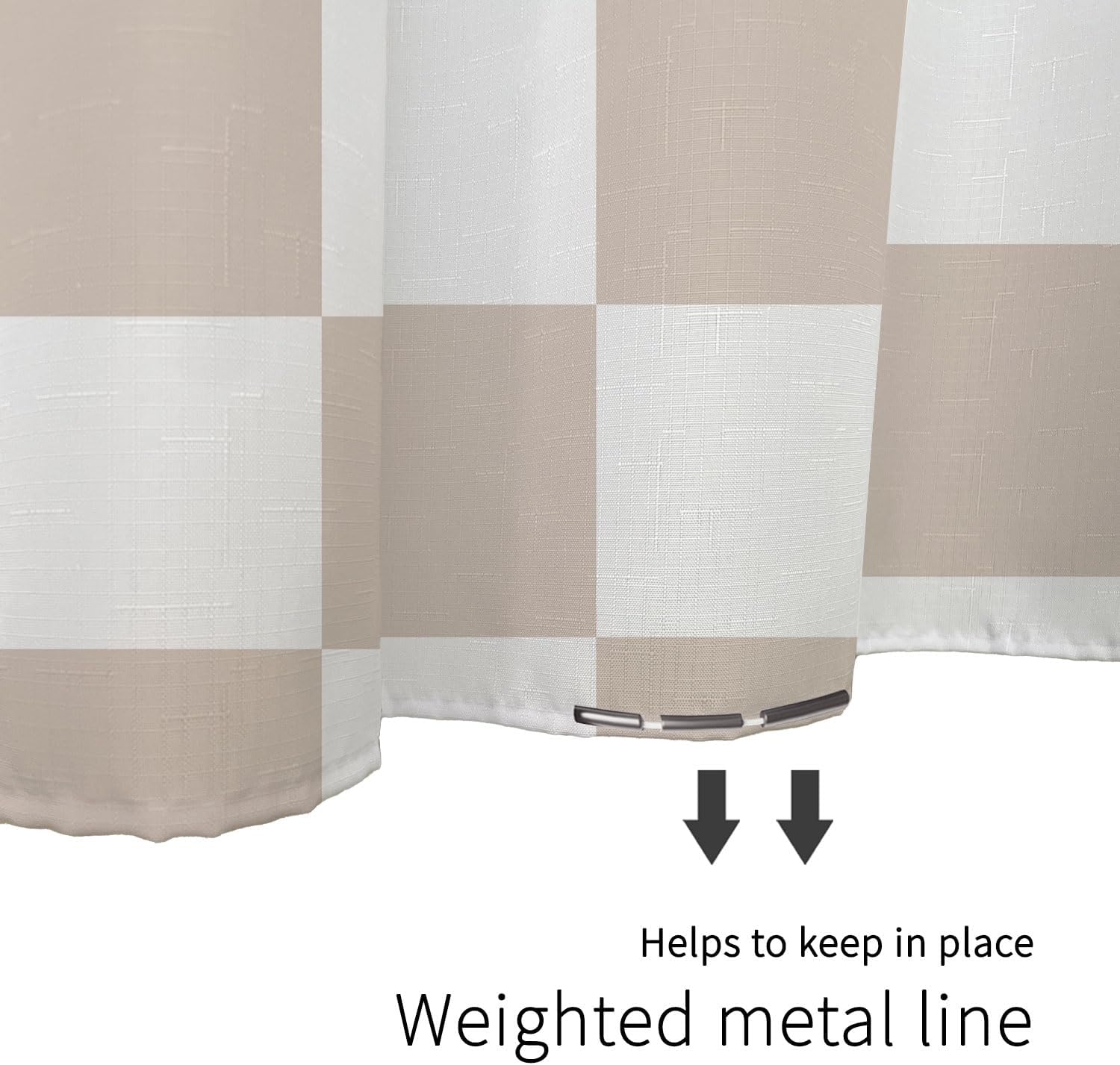 Tititex Aesthetic Checkerboard Faux Linen Shower Curtain 71x71 Inch with 12 Hooks