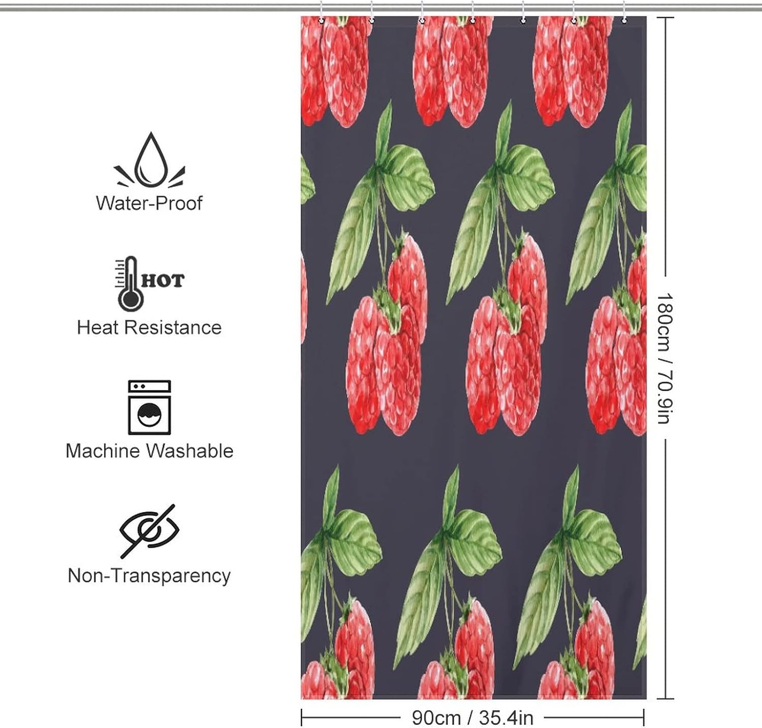 Sweet Natural Food Strawberry Shower Curtain with 12 Hooks