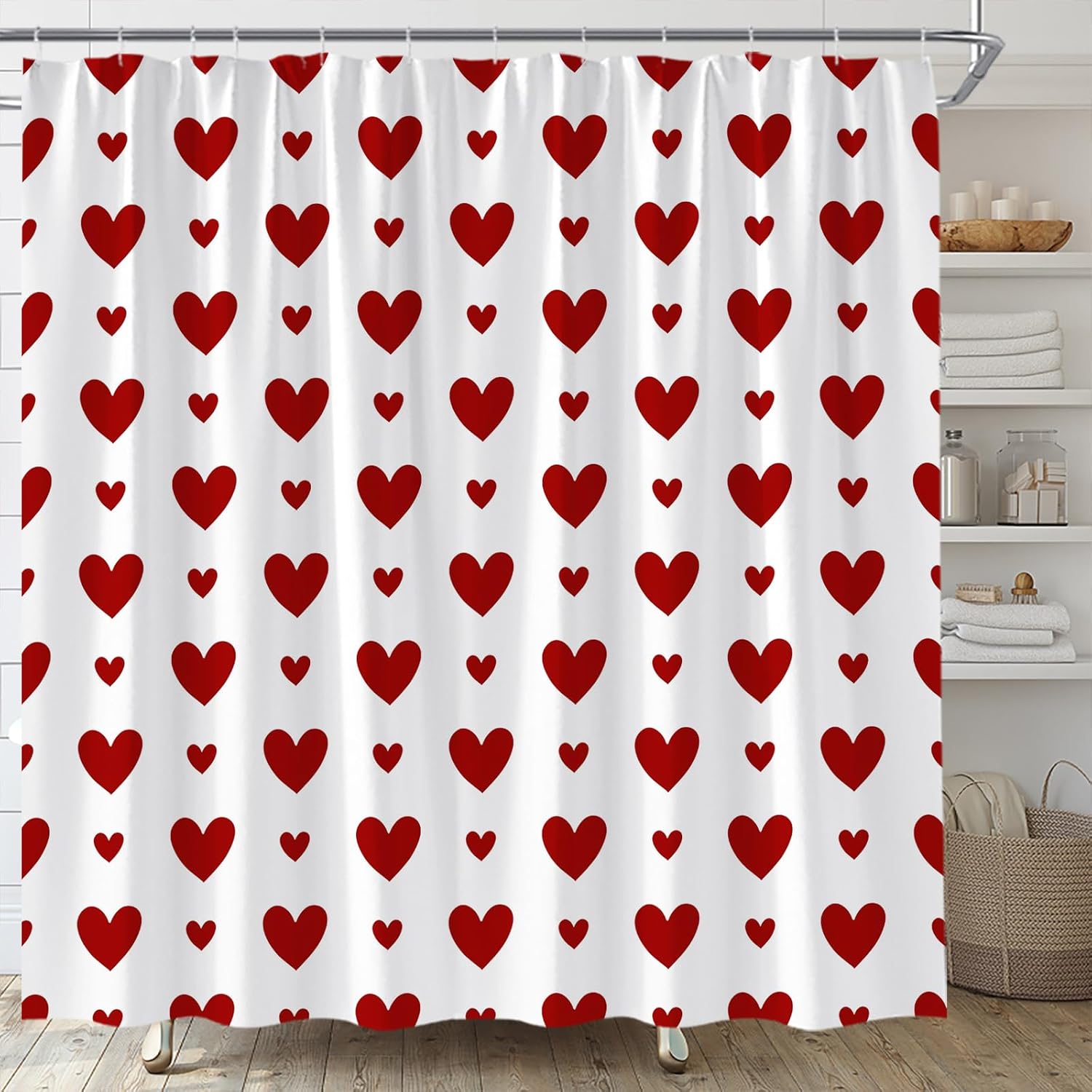 Valentines Day Shower Curtain Red Heart Modern Cute Love Romantic