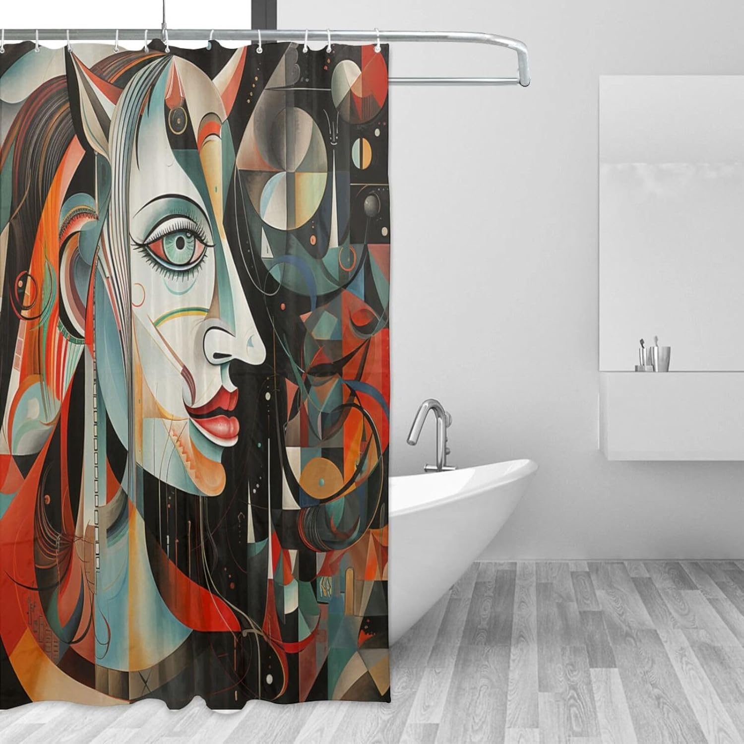 DAOWANGZUO Abstract Boho Face Shower Curtain Set 72x72in