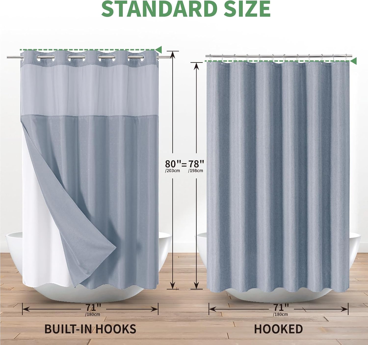 Blue Slub Textured Shower Curtain Set with Snap-in Liner