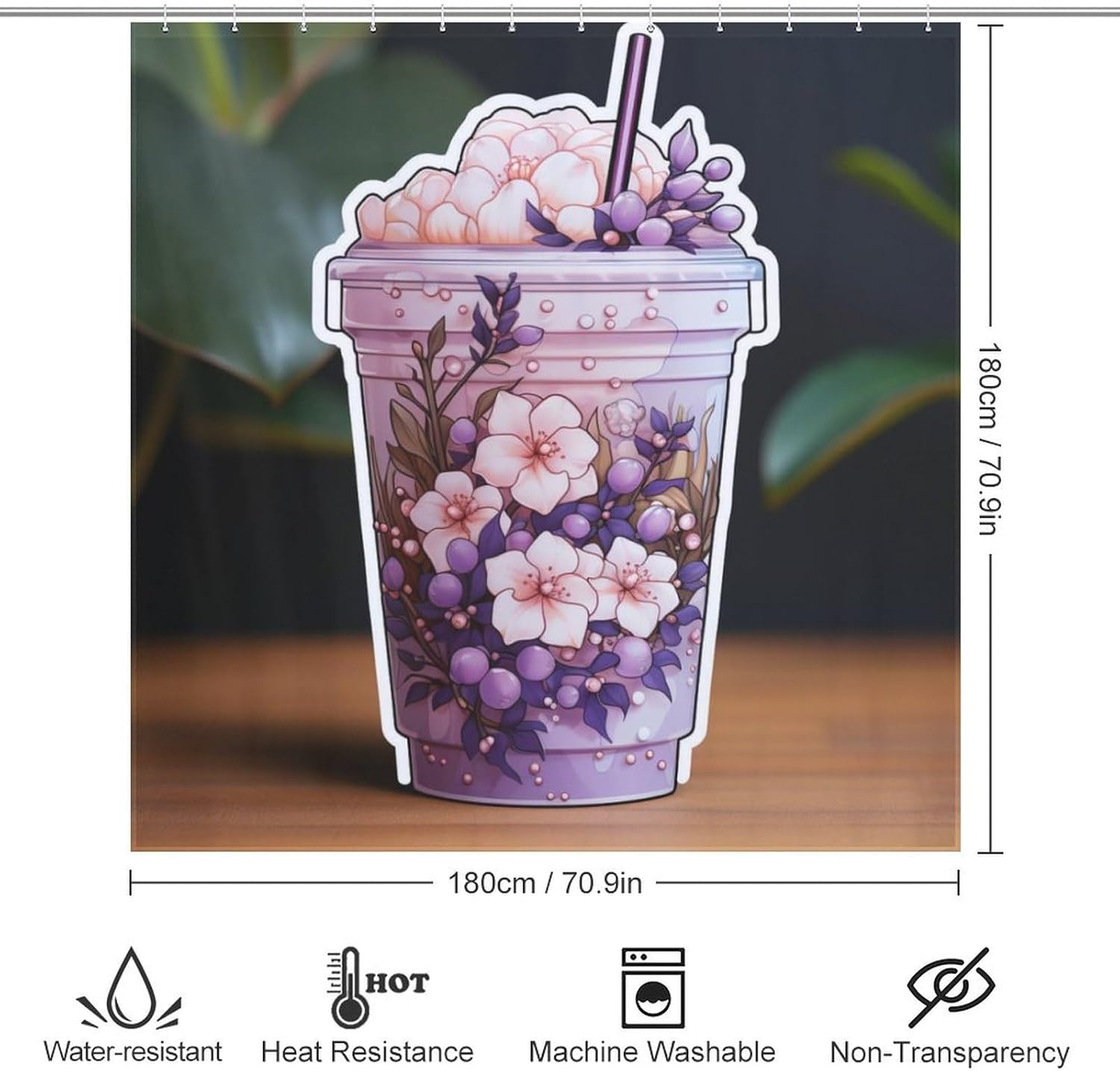 DAOWANGZUO Purple Flower Shower Curtain Set 1